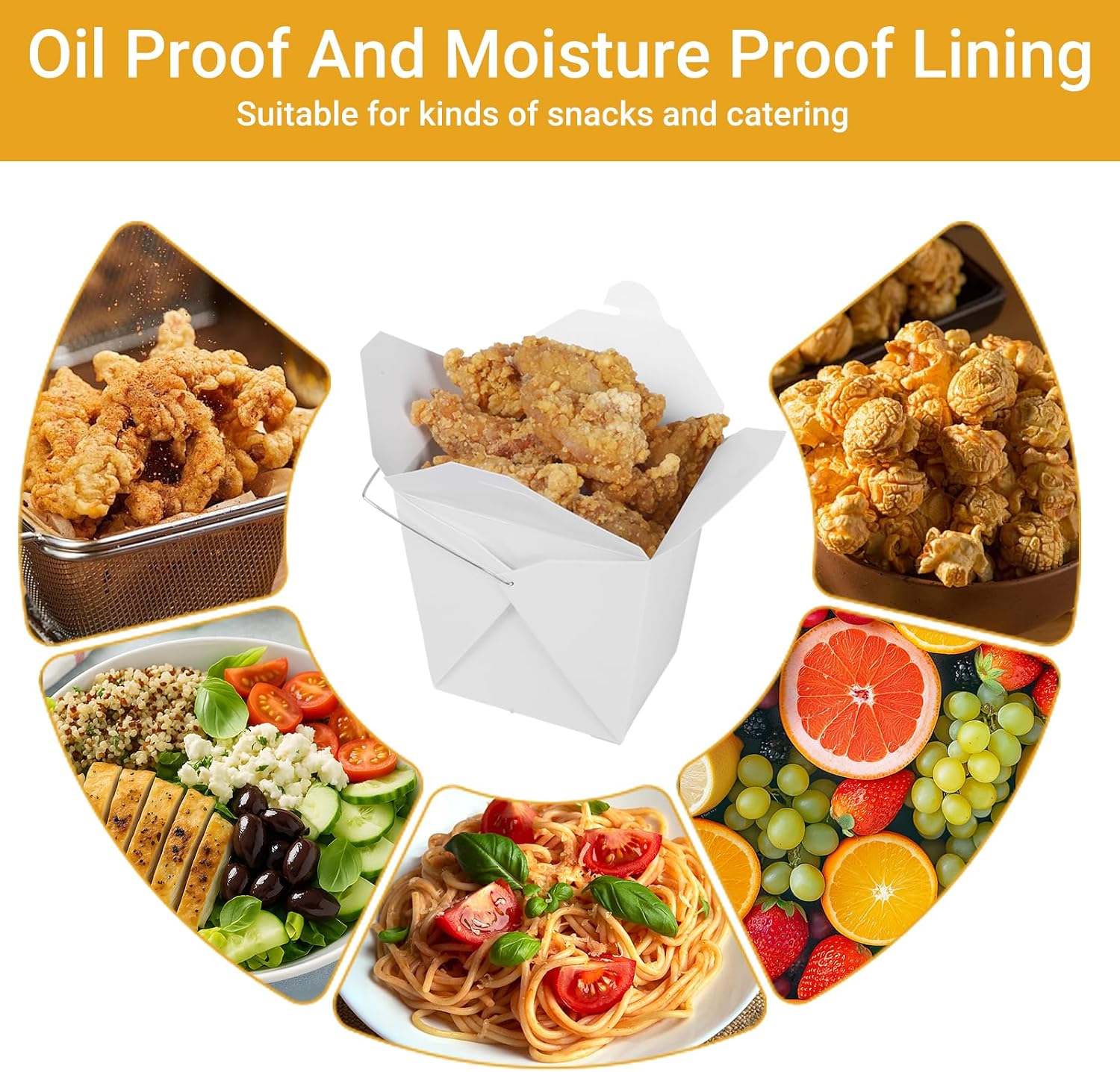 zmybcpack 50 Pack 32oz Chinese Take Out Food Boxes with Metal Wire Handle & Labels