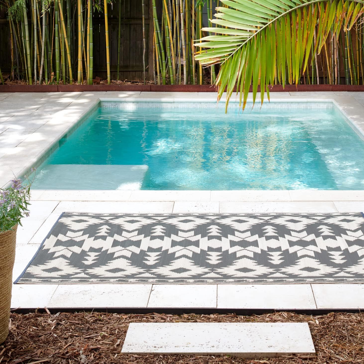 Fab Habitat Outdoor Rug - Waterproof, Fade Resistant, Crease-Free - Premium Recycled Plastic - Geo Tribal - Porch, Deck, Balcony, Mudroom