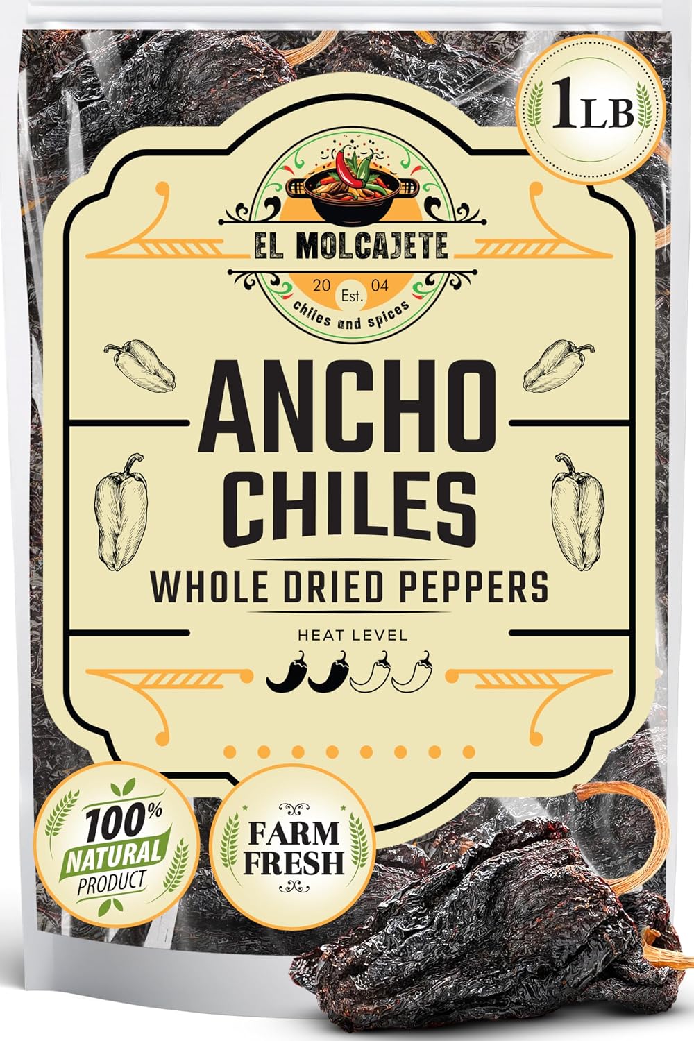 Dried Ancho Chiles 8oz Whole Mild Mexican Chili Peppers Mole Enchiladas | Sweet smoky dried poblano. Rehydrate for birria, tamales, salsa, sauces & stews. All natural. Resealable bag.