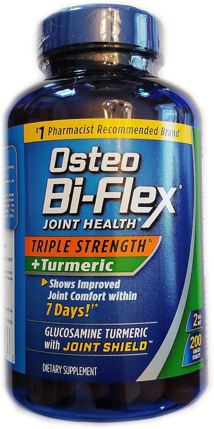 Osteo Bi-Flex, Triple Strength + Turmeric, 200 Tablets, with Glucosamine HCI and Turmeric Curcumin, Joint Supplement for Men and Women