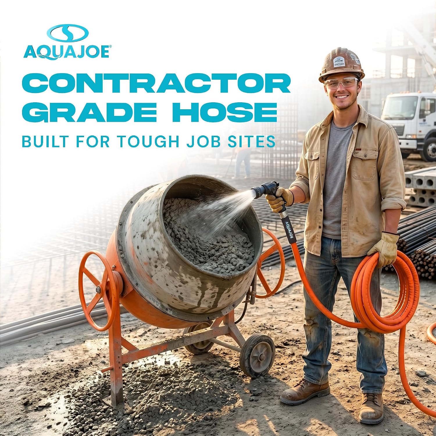 Aqua Joe AJFJH75-34-CTR FIBERJACKET Garden Hose, Non-Expanding and Kink-Resistant, 650 PSI Burst Rating, 75 Feet Long, Orange