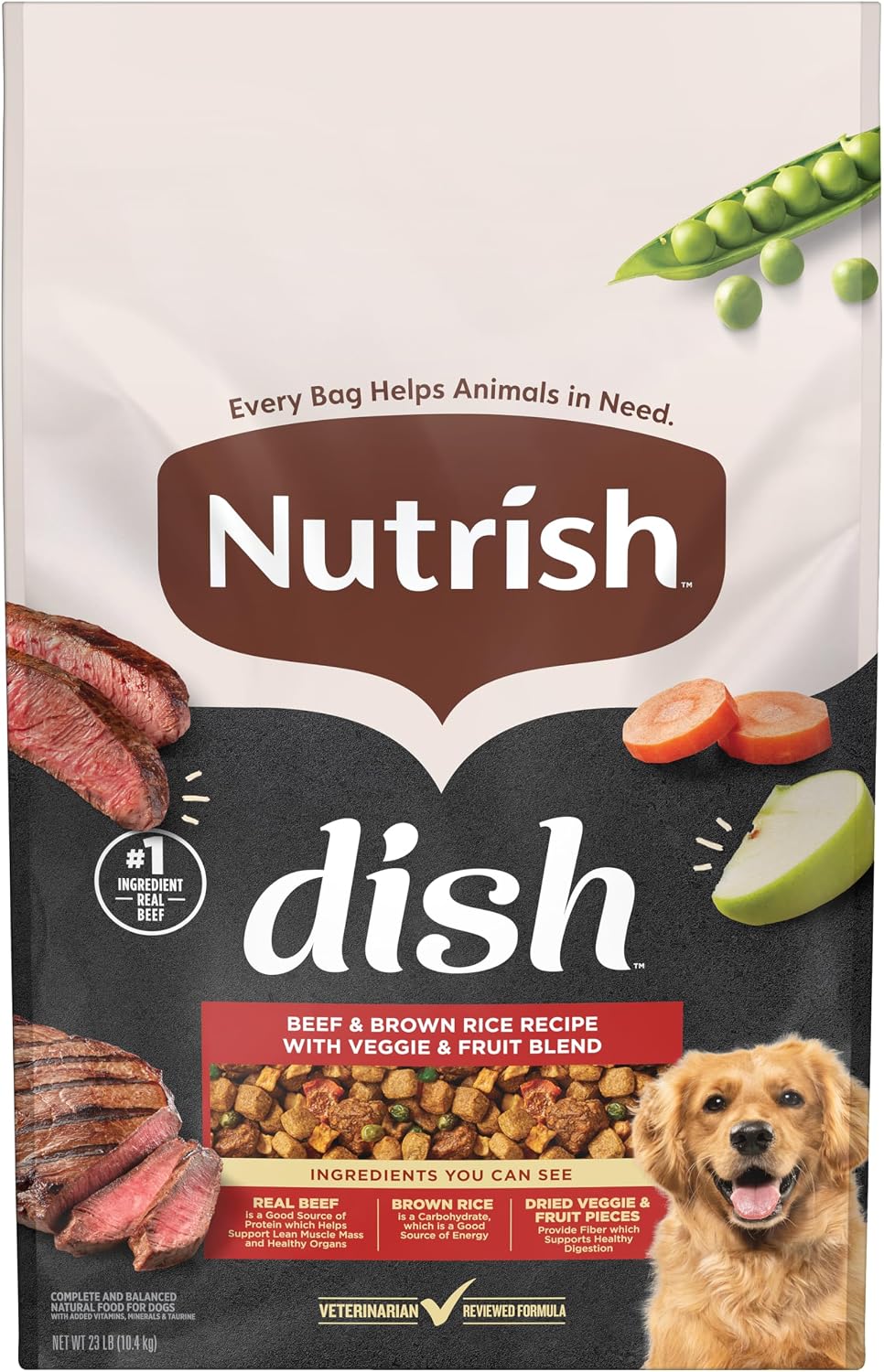 Nutrish Dish Dry Dog Food, Beef Recipe, 11.5 lb. Bag (Rachael Ray) | Made with Brown Rice and Veggies & Fruit Blend, Veterinarian Reviewed Formula, Complete & Balanced Nutrition For Dogs