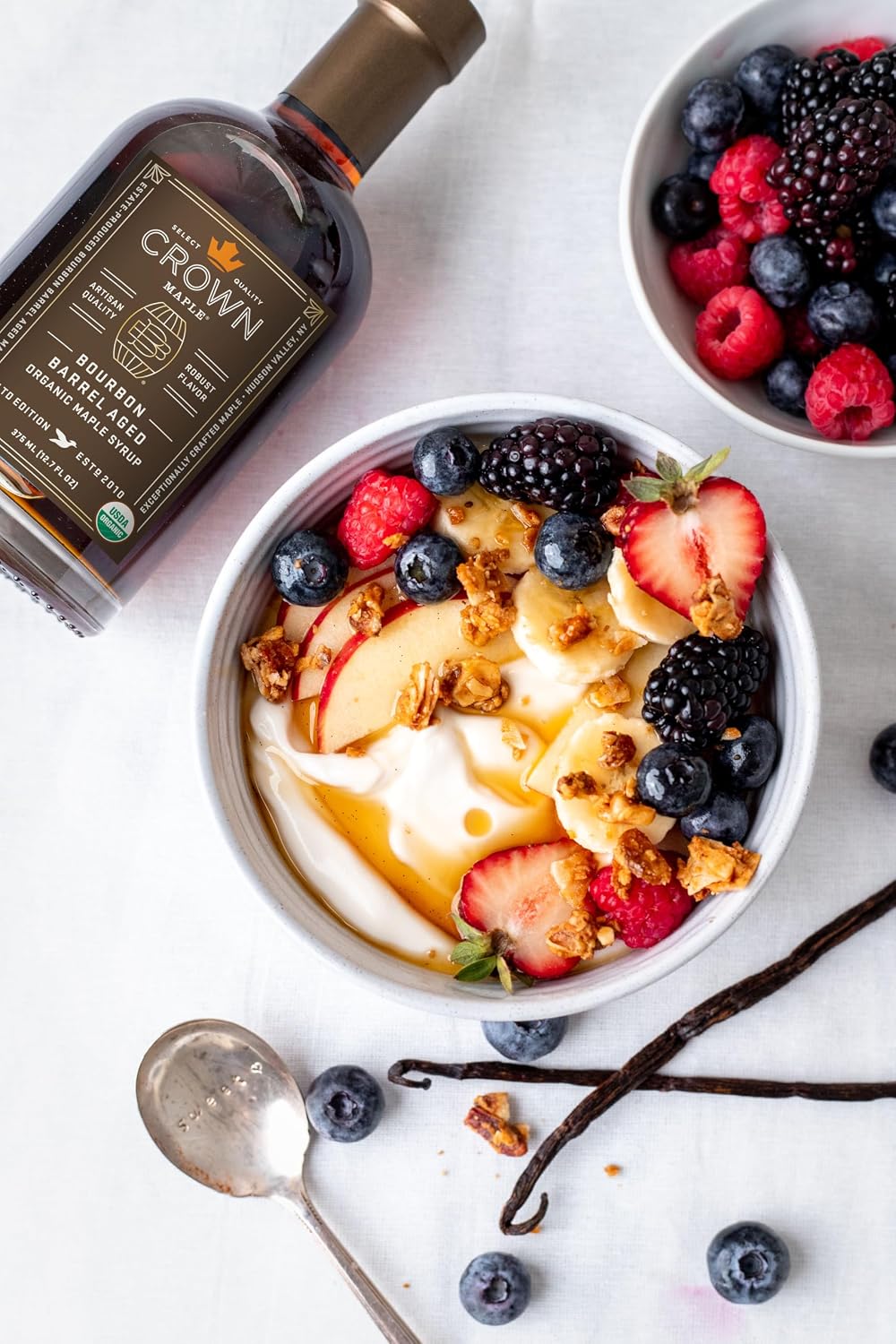 Crown Maple Organic Bourbon Barrel Aged Maple Syrup, Pancakes, Flavor Cocktails, Marinades and Sauces, 12.7 Fl Oz