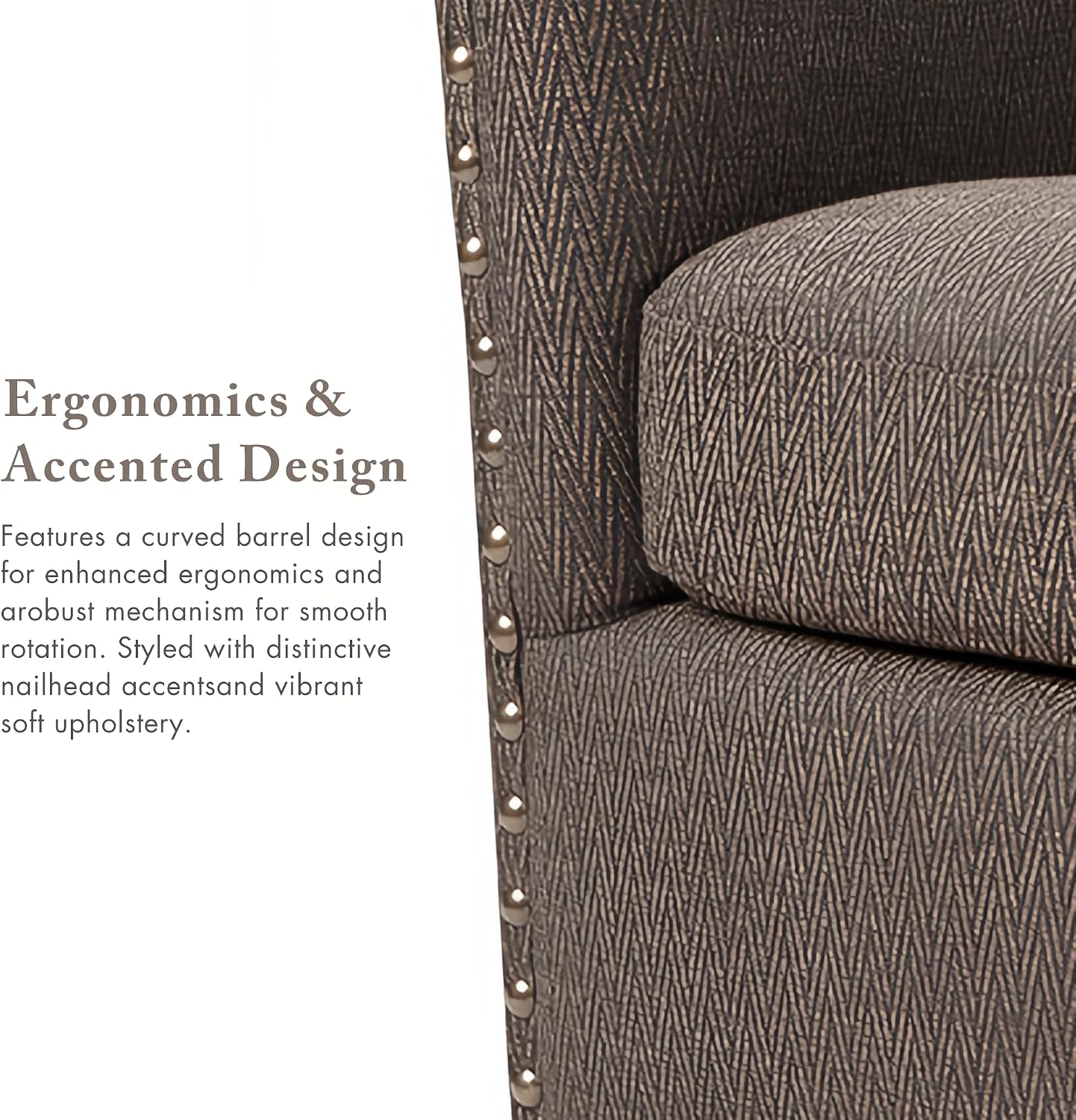 Madison Park Swivel Barrel Accent Chair, Upholstered Curved Back with 7-Inch Thick Woven Cushion, 360° Swivel, Nailhead Trim, Comfy Chair for Living Room, Bedroom, Office, 28" Wide, Neutral, Tyler