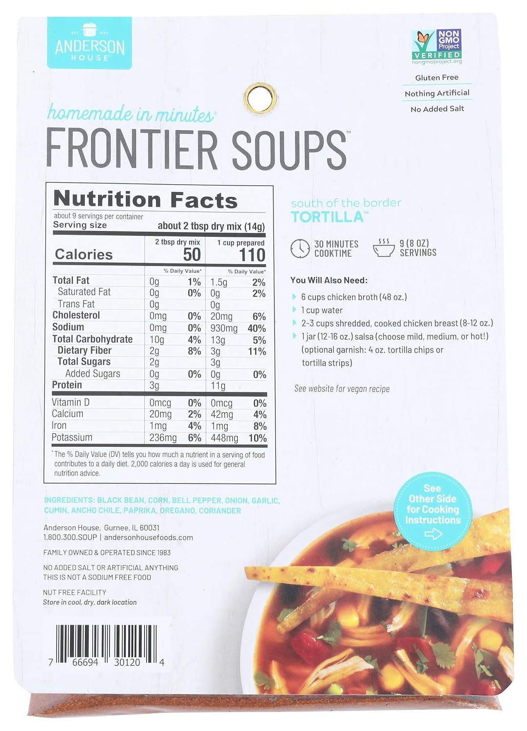 Frontier Soups Homemade In Minutes Soup Mix, South of The Border Tortilla, 4.5 Ounce