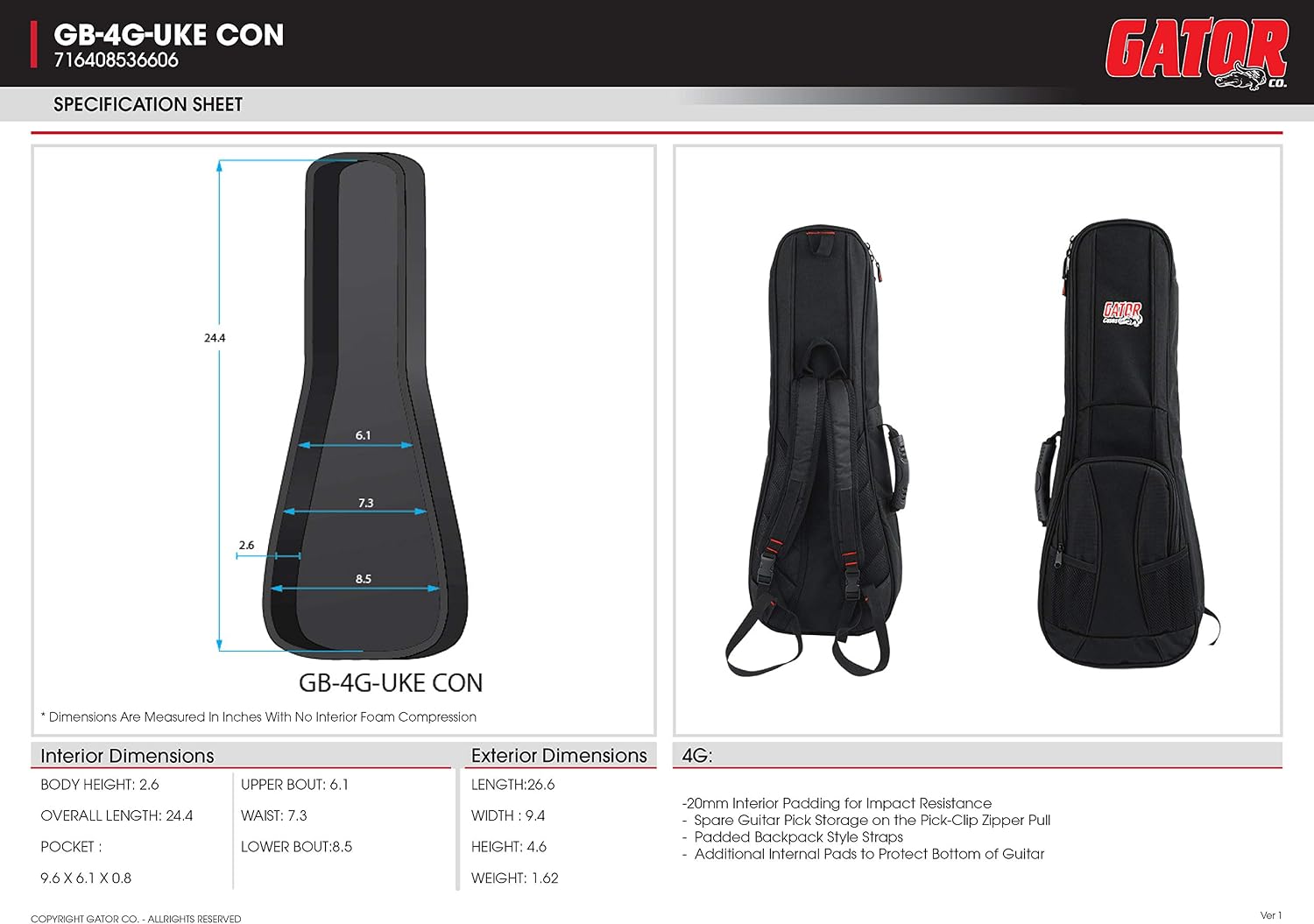 Gator Cases 4G-MiZone Series Gig Bag For Electric Guitars with Adjustable Backpack Straps, Fits Jazzmaster Style Guitars (GB-4G-JMASTER)