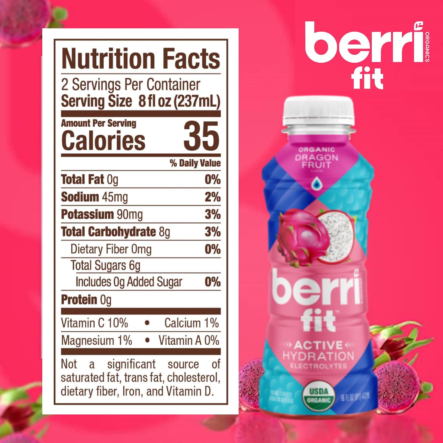 Berri Fit Hydration, 4ct, Organic Dragon Fruit Flavor Natural Sports Drink