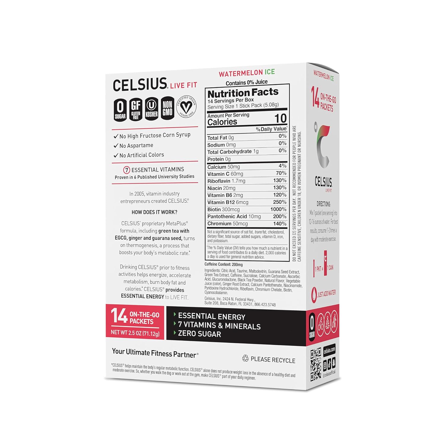 CELSIUS On-The-Go Powder Stick Packs, Zero Sugar (14 Sticks per Pack)