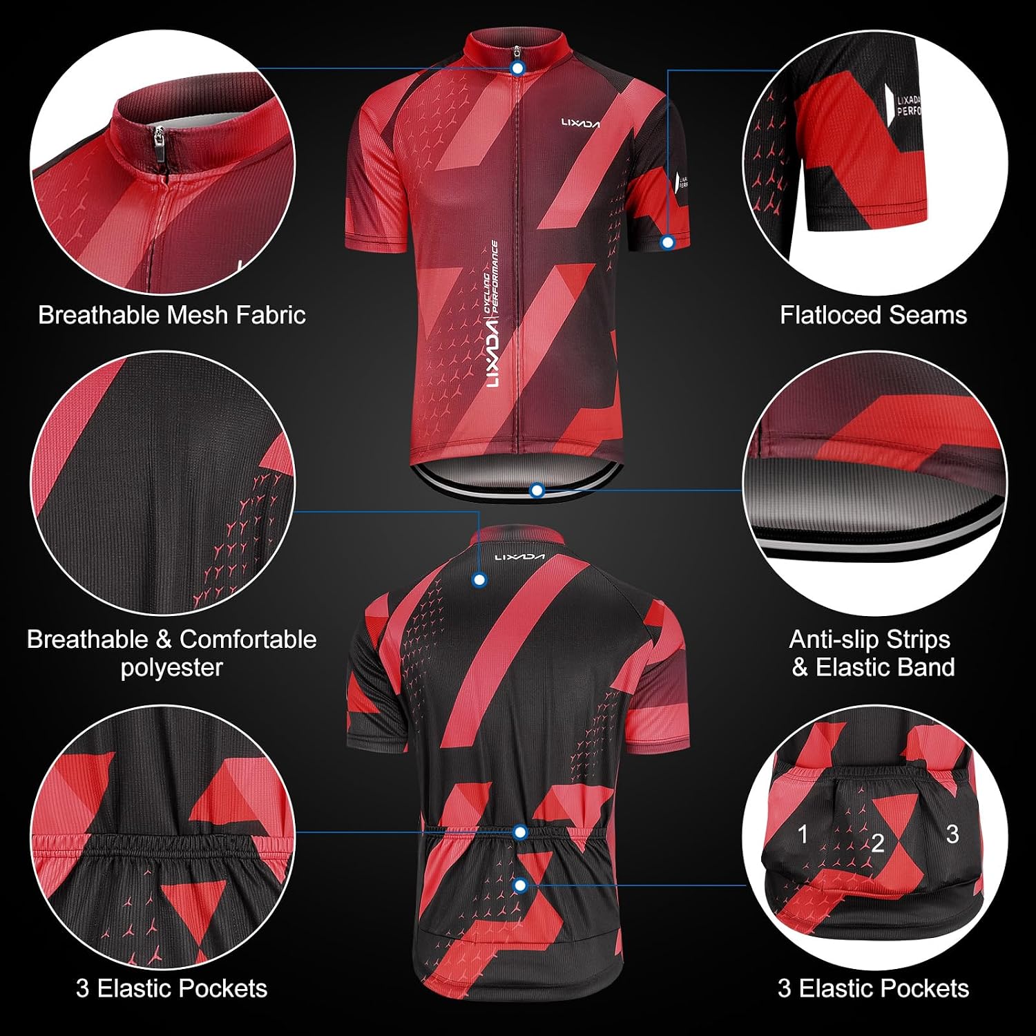 Lixada Men's Cycling Jersey Short Sleeve with Padded Shorts Quick-Dry Summer Short Bike Clothing Bicycle Shirts Pants Set