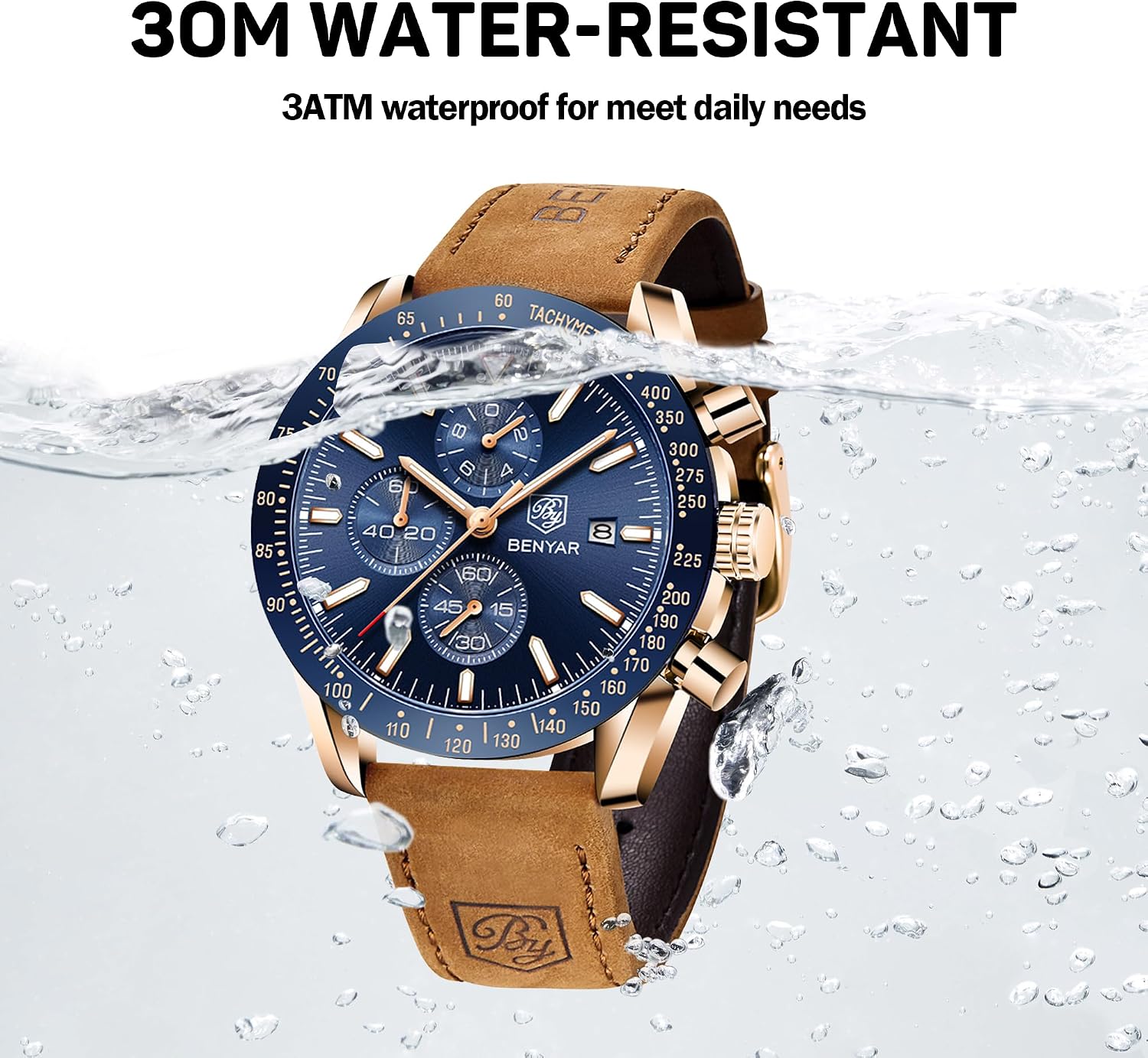 BENYAR Watch for Men Analog Quartz Chronograph Waterproof Luminous Designer Mens Wrist Watches Business Work Sport Casual Dress Watch with Silicone Strap Elegant Gifts for Men