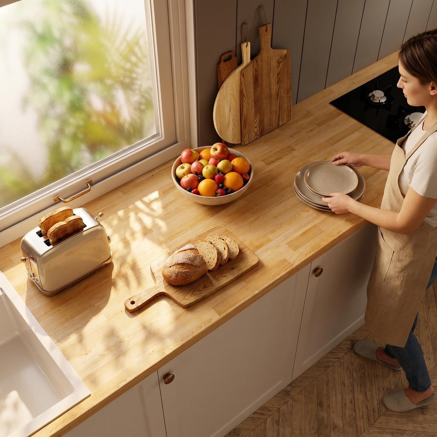 Butcher Block Countertop Wood Tabletop - 4FT Solid Birch Wood Table Top, Unfinished Hardwood Butcher Block Slab for Kitchen Countertops, Island, Desk Top, Workbench Top, Tabletop 50"x25"x1.5"