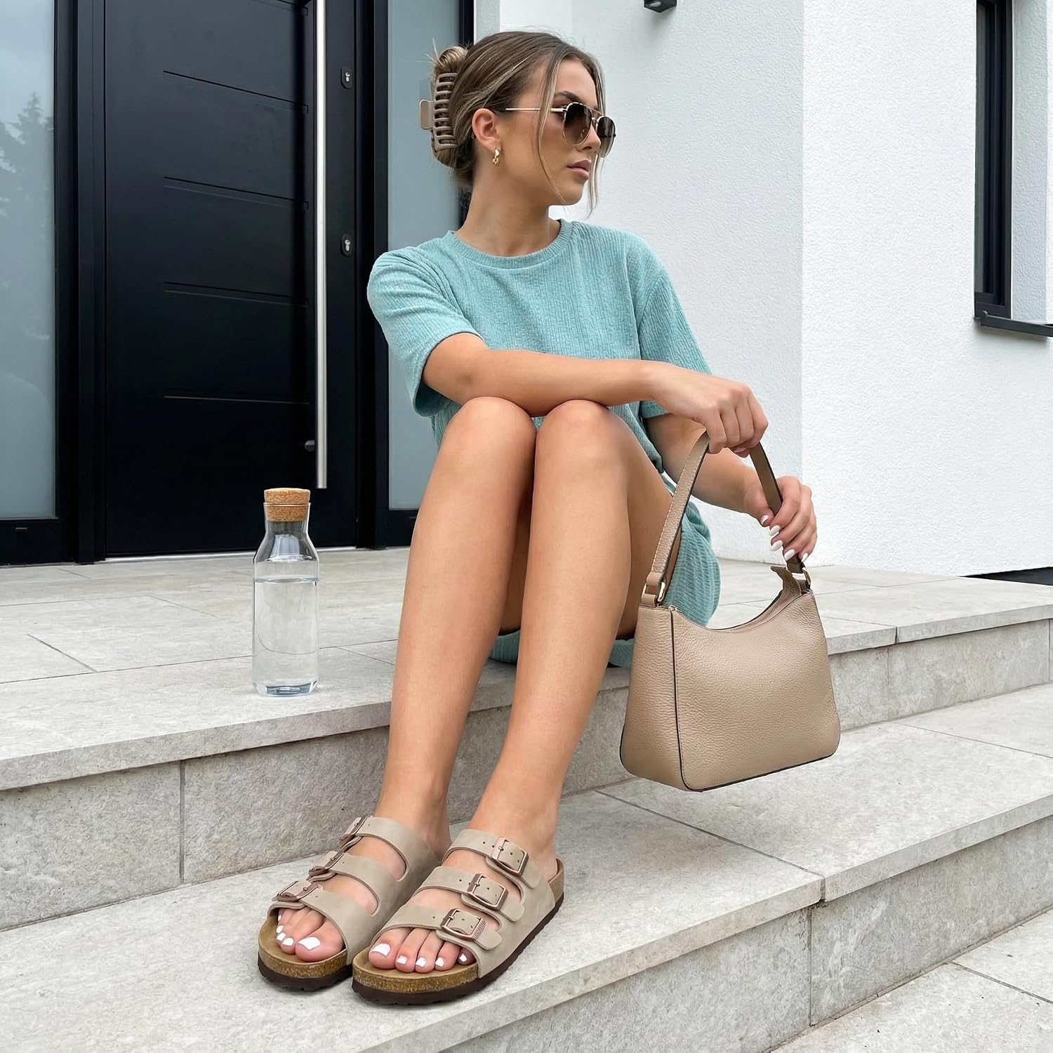 CUSHIONAIRE Women's Lela Cork footbed Sandal with +Comfort