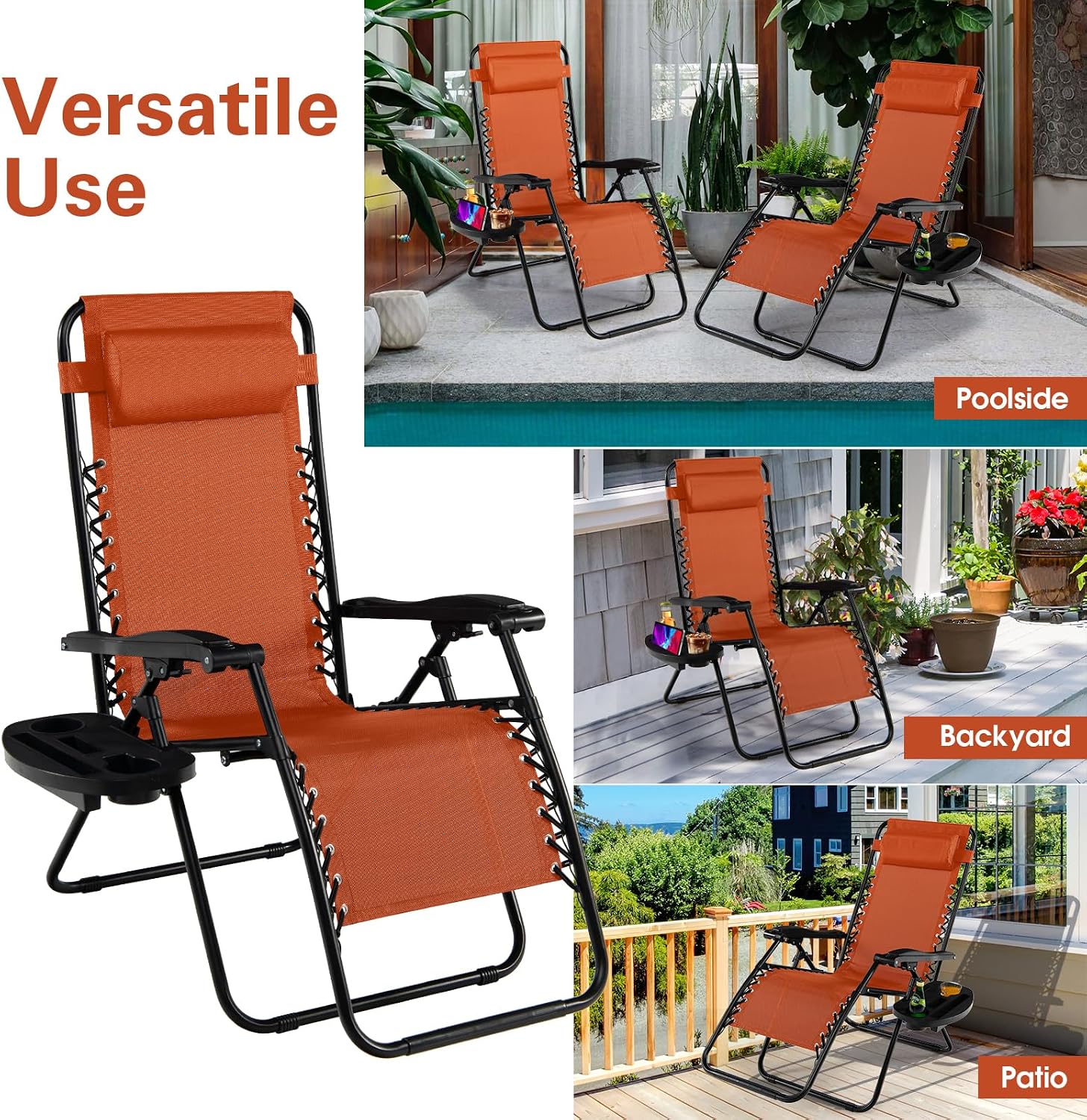 Goplus Zero Gravity Lounge Chairs, 160°Adjustable Folding Recliner w/Pillow and Cup Holder, 350LBS Comfy Outdoor Lounge Chairs for Patio, Lawn, Yard & Camp(1, Gray)