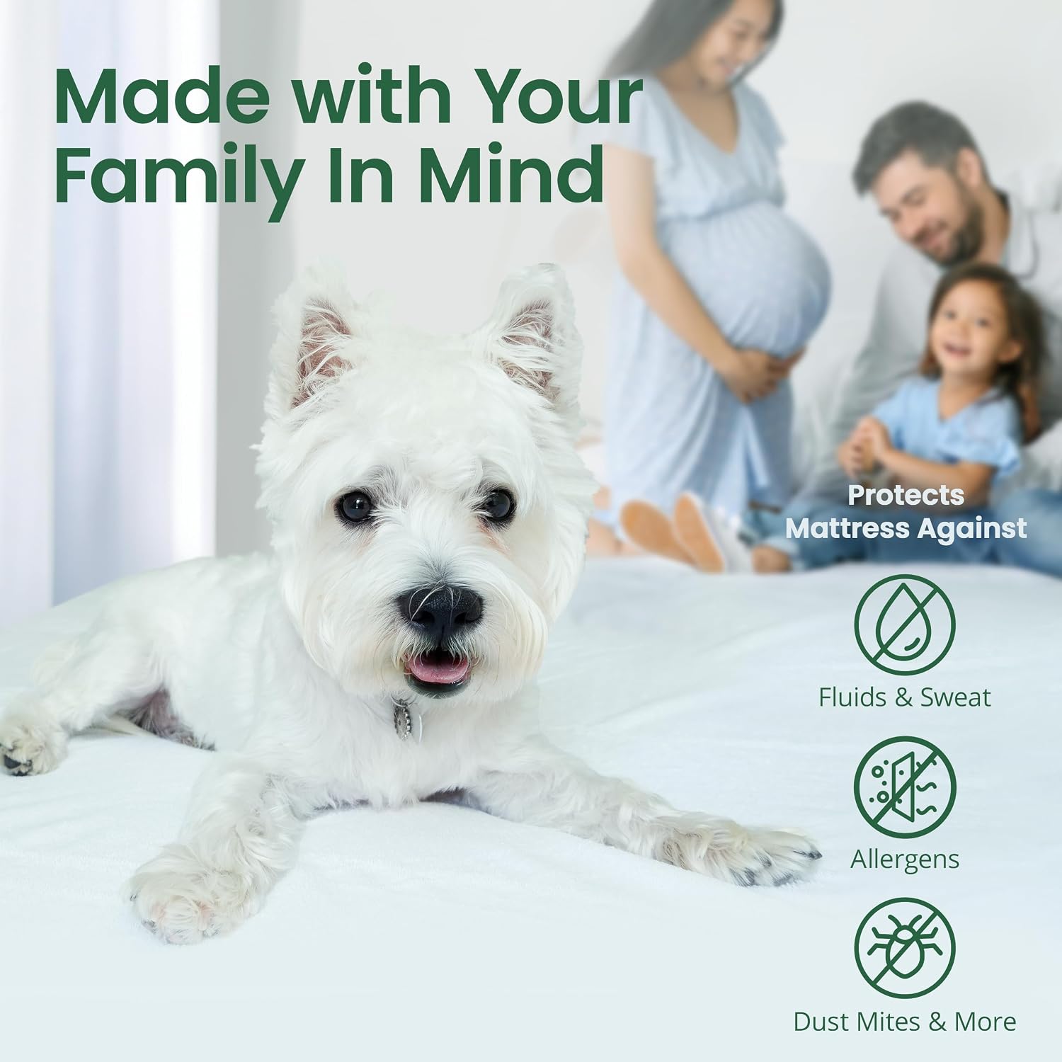 SafeRest Waterproof Queen Size Mattress Protector | Fitted with Stretchable Pockets, Machine Washable Cotton Blend Mattress Cover for Bed
