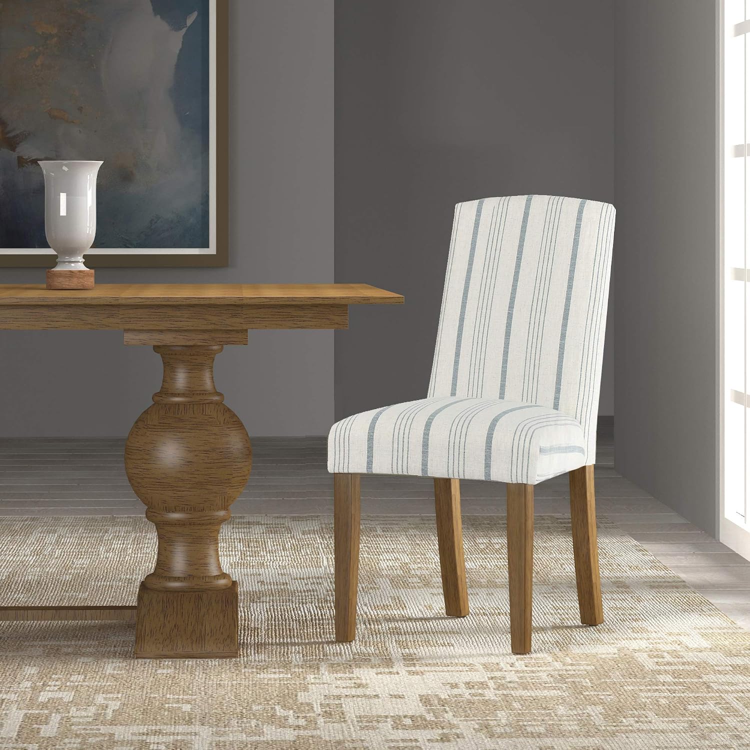 Homepop Home Decor | Classic Upholstered Parsons Dining Chairs | Set of 2 Accent Dining Chairs with Nailhead Trim, Natural Linen