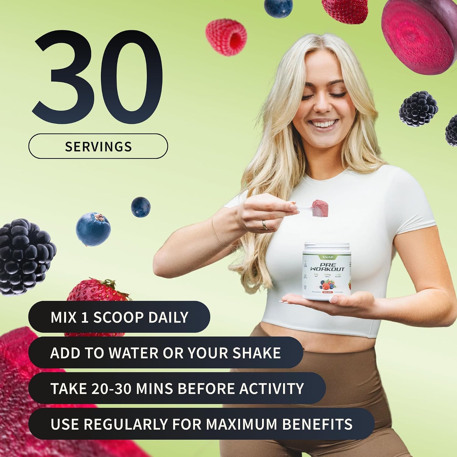 Snap Supplements Beet Root Powder Natural Pre Workout for Men Women, 30 SRV