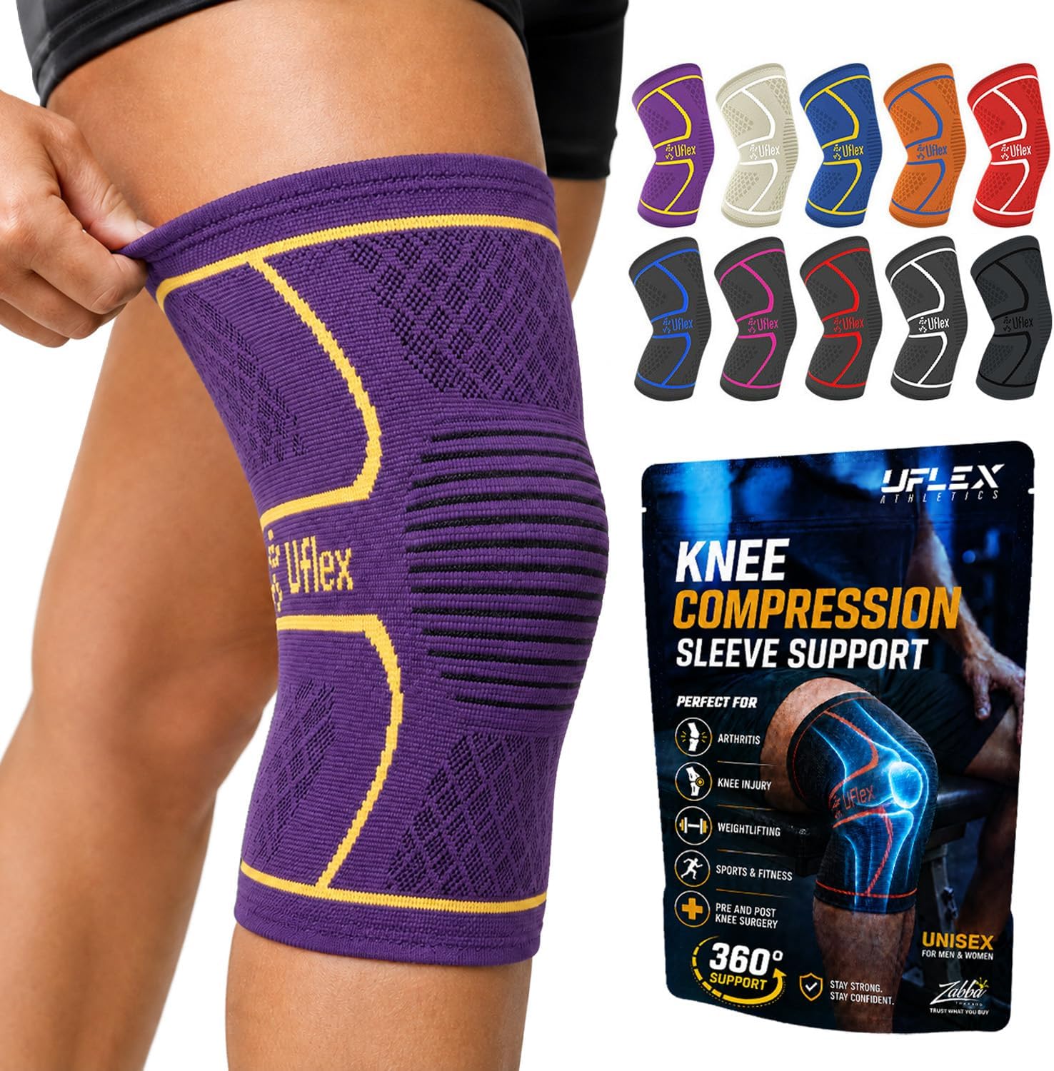 Knee Brace Knee Support Wrap for Pain Relief, Workout, Swelling & Recovery