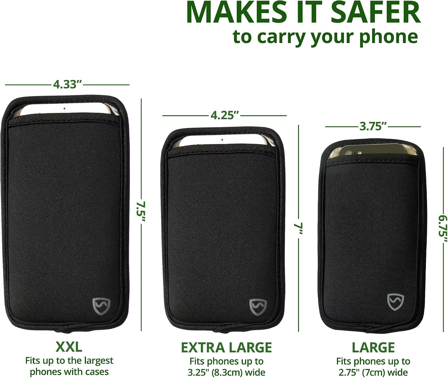 SYB Shield Your Body Anti Radiation Cell Phone Pouch, Cell Phone Sleeves for Blocking EMF, Radiation Blocker for Cell Phone, Black, XL, for Phones Up to 3.25-inches Wide (7 x 4.25 Inches Pouch Size)