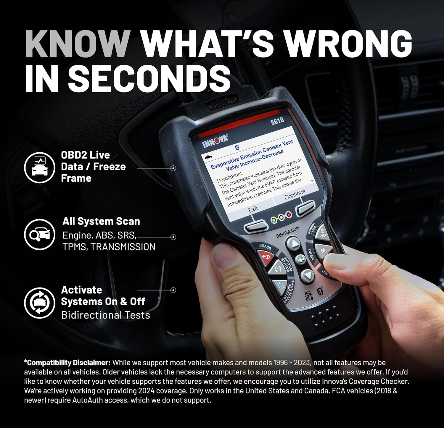 Innova 5610 OBD2 Bidirectional Scan Tool - Understand Your Vehicle, Pinpoint What's Wrong, and Complete Your Repairs with Less Headache