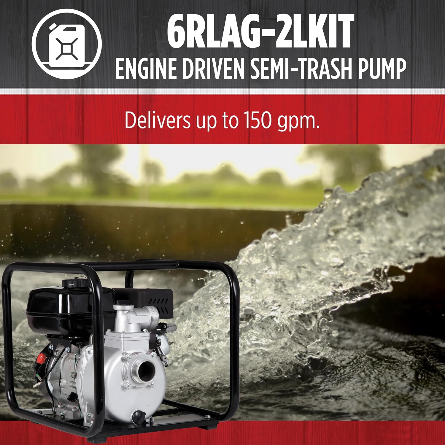 Red Lion 6RLAG-2LST Semi-Trash Gas Powered Transfer Pump, 150 GPM, 208cc