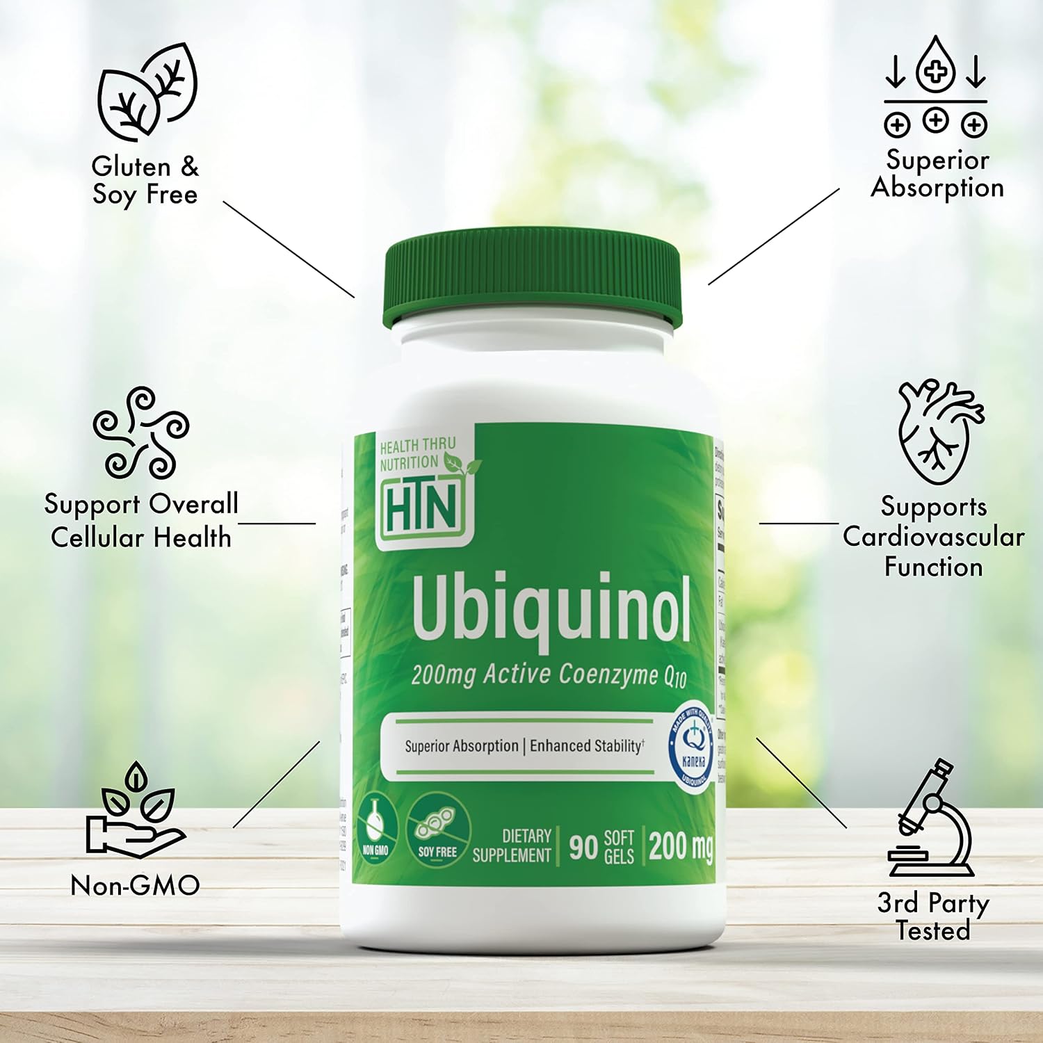 Health Thru Nutrition Ubiquinol 200mg 30 Softgels as Kaneka QH Reduced CoQ-10 | Stabilized - 3rd Party Tested | Enhanced Bioavailability | Cardiovascular & Mitochondria Function Support | Non-GMO | Reduced Form CoQ-10 Supplement, High Absorption, Cardiov…