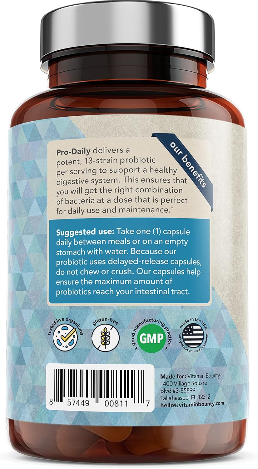 Vitamin Bounty Pro-Daily Probiotic 5 Billion CFU - 13 Strains with Lactobacillus Acidophilus & Bifidobacterium for Digestive Health - Probiotics for