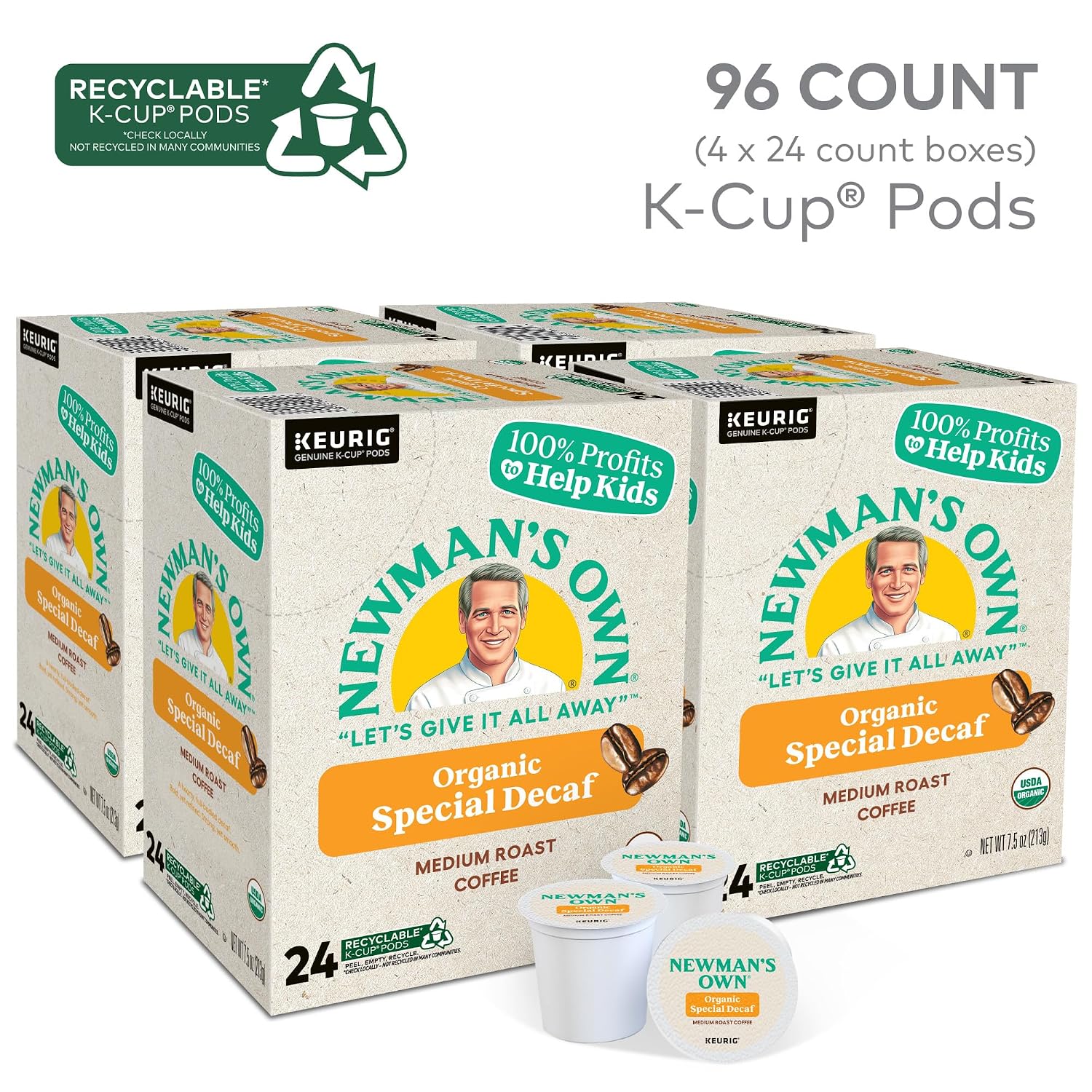 Newman's Own Organics Special Blend Keurig Single-Serve K-Cup Pods, Medium Roast Coffee, 96 Count
