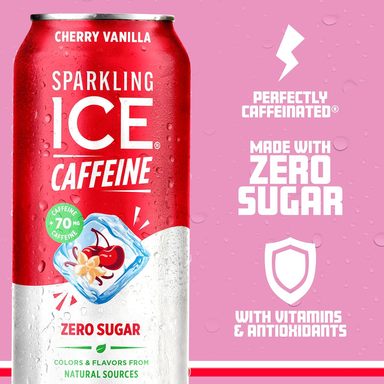Sparkling Ice Caffeine Black Raspberry Sparkling Water with Caffeine, Zero Sugar, with Antioxidants and Vitamins,16 fl oz Cans (Pack Of 12)
