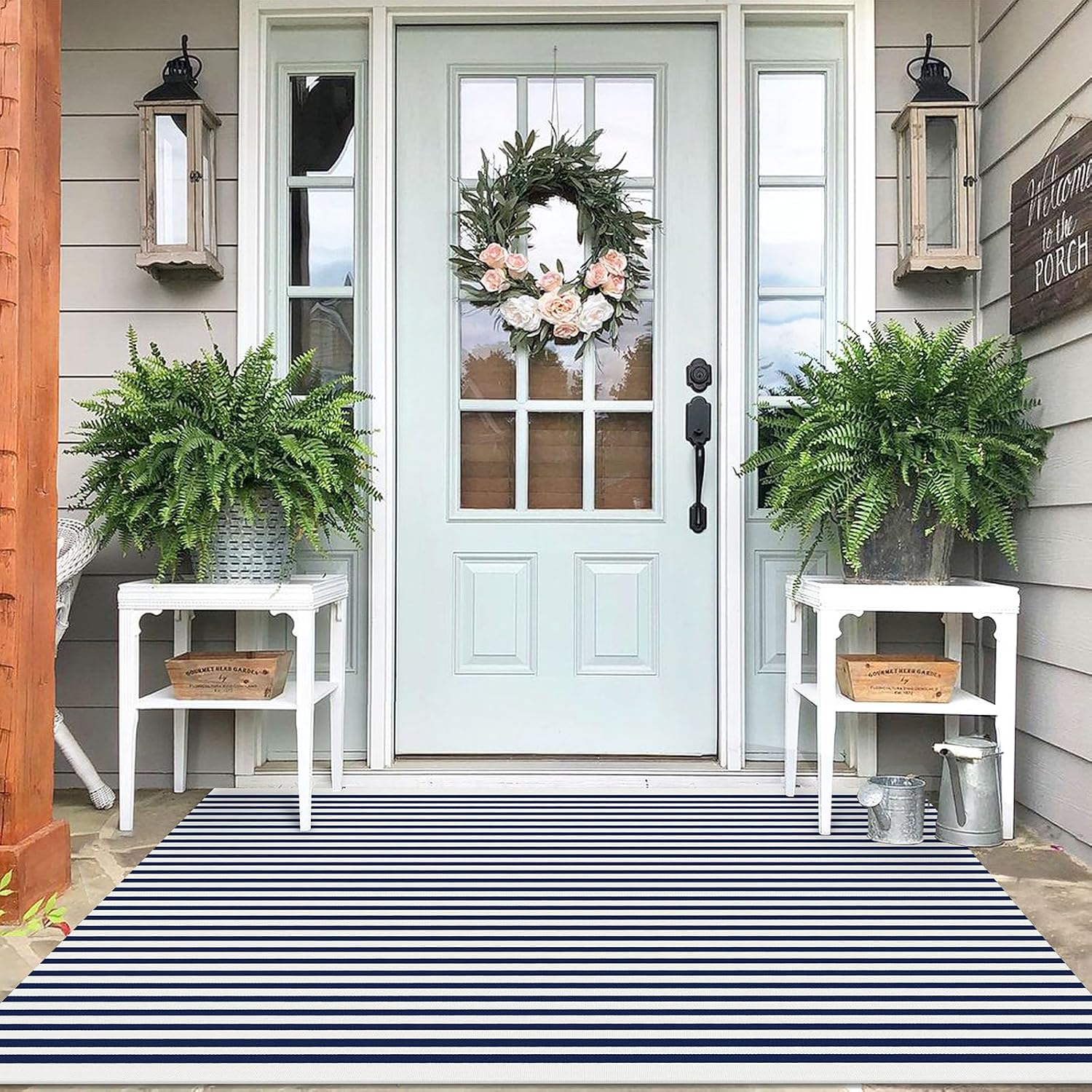 IOHOUZE 27.5x43 Buffalo Plaid Rug, Washable Front Door Mat, Black White