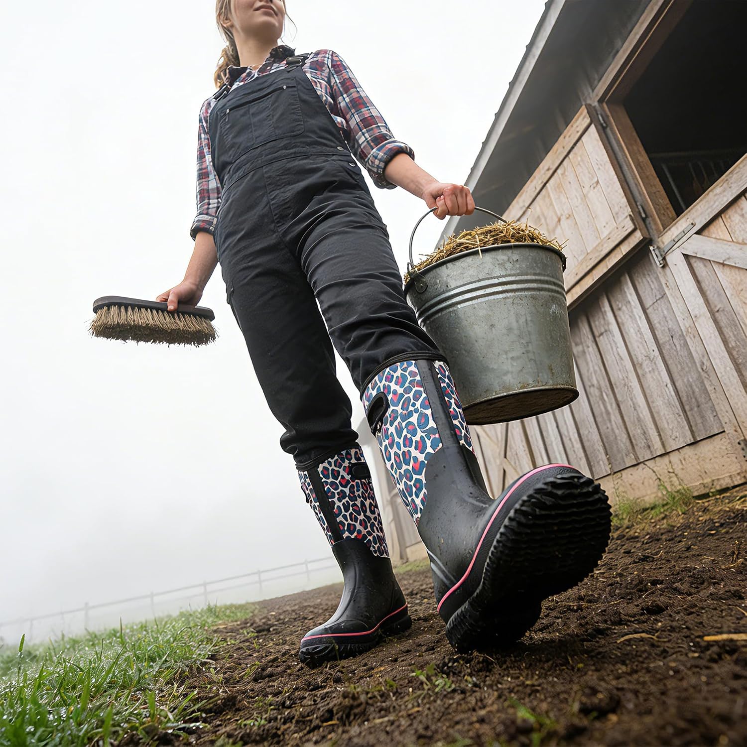 WTW Womens Mid Calf Rain Boots - Waterproof Insulated Neoprene Rubber Boots Mud Outdoor Hunting Garden Boots