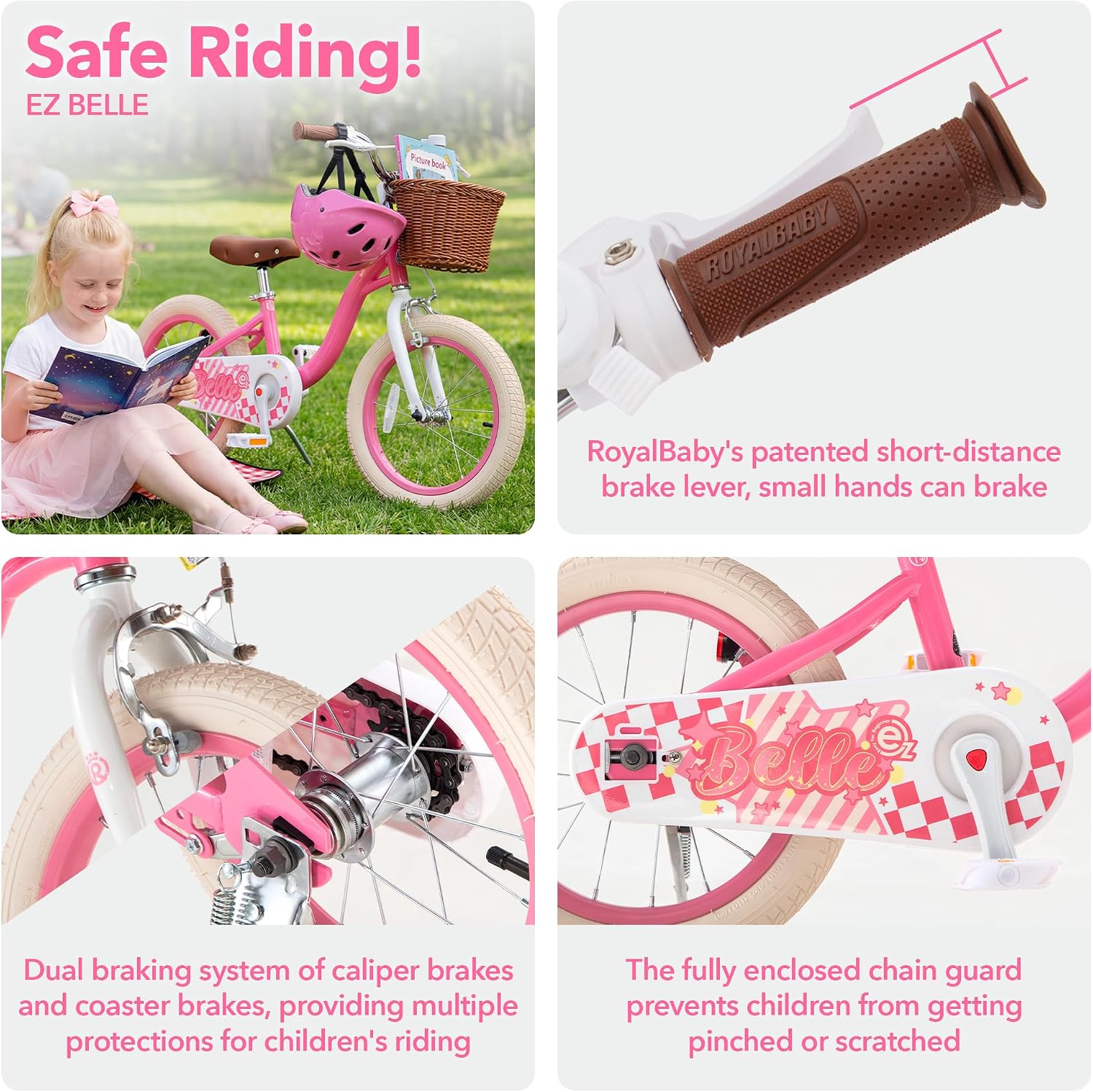 RoyalBaby Girls Bike Belle EZ Kids Bike, Balance and Pedal Bicycle, 14 16 18 Inch Wheel for Age 3-8 Years Toddlers to Big Kids, Pink & Purple