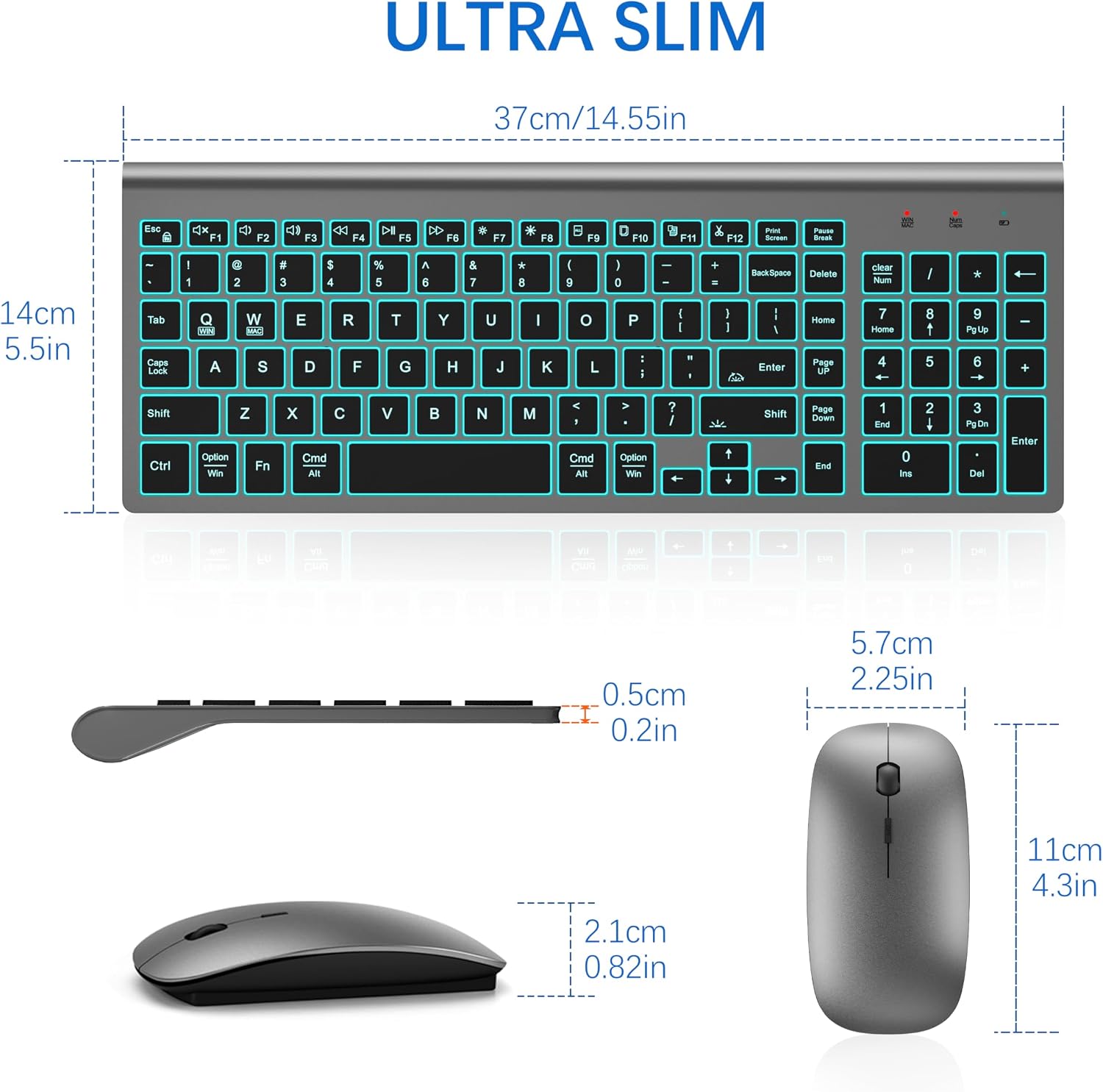 Wireless Keyboard and Mouse Ultra Slim Combo, TopMate - White | 2.4G Silent Compact 2400DPI Mouse and Scissor Switch Keyboard Set with Cover, Batteries Included, for PC/Laptop/Windows/Mac