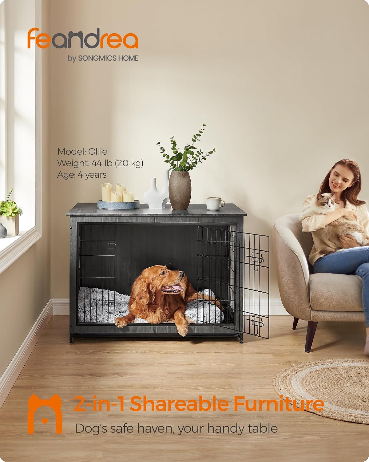 Feandrea 27.2" Dog Crate Furniture, Indoor Dog Kennel Side End Table
