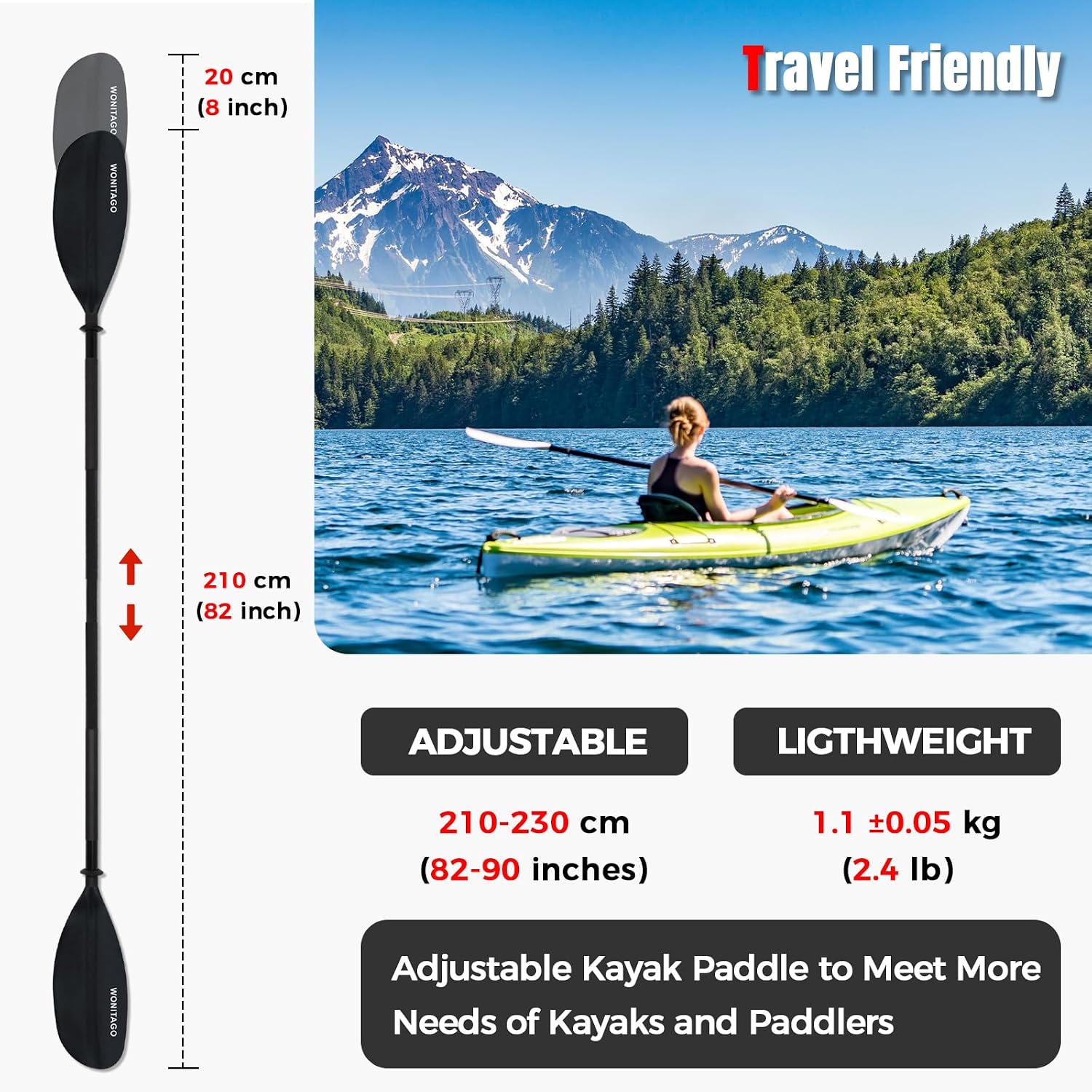 Kayak Paddle, Adjustable and Lightweight Kayaking Oar