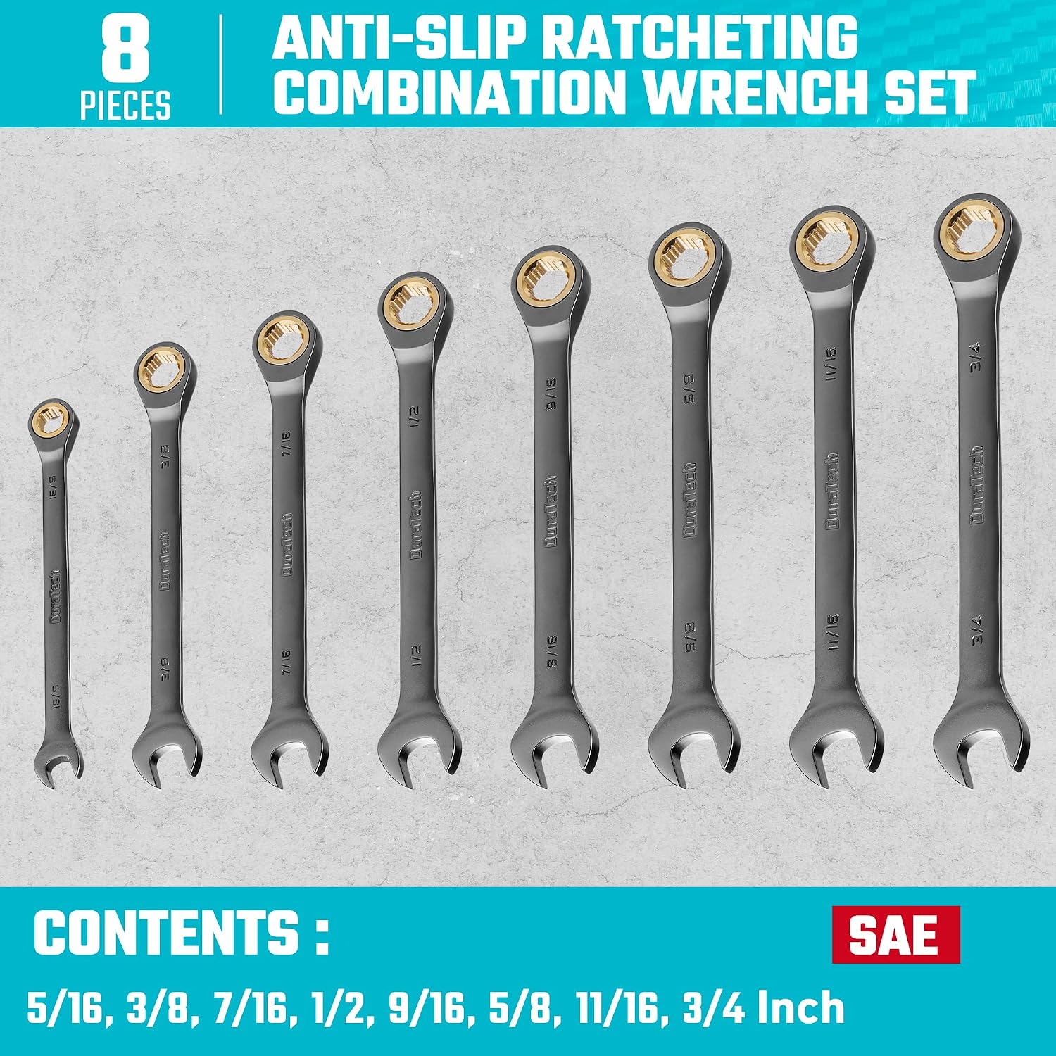 DURATECH 22-Piece Ratcheting Wrench Set, Combination Wrench Set, Metric&SAE