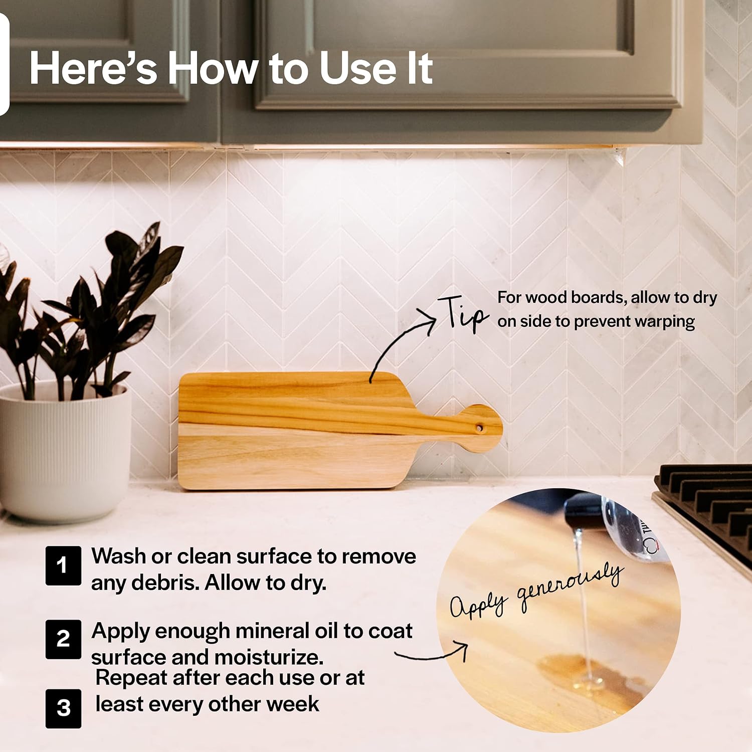 Thirteen Chefs Mineral Oil - 12oz Food Grade Conditioner for Wood Cutting Board, Countertop & Butcher Block, Lubricant for Knife or Meat Grinder - Safe USP Finish on Marble, Soapstone