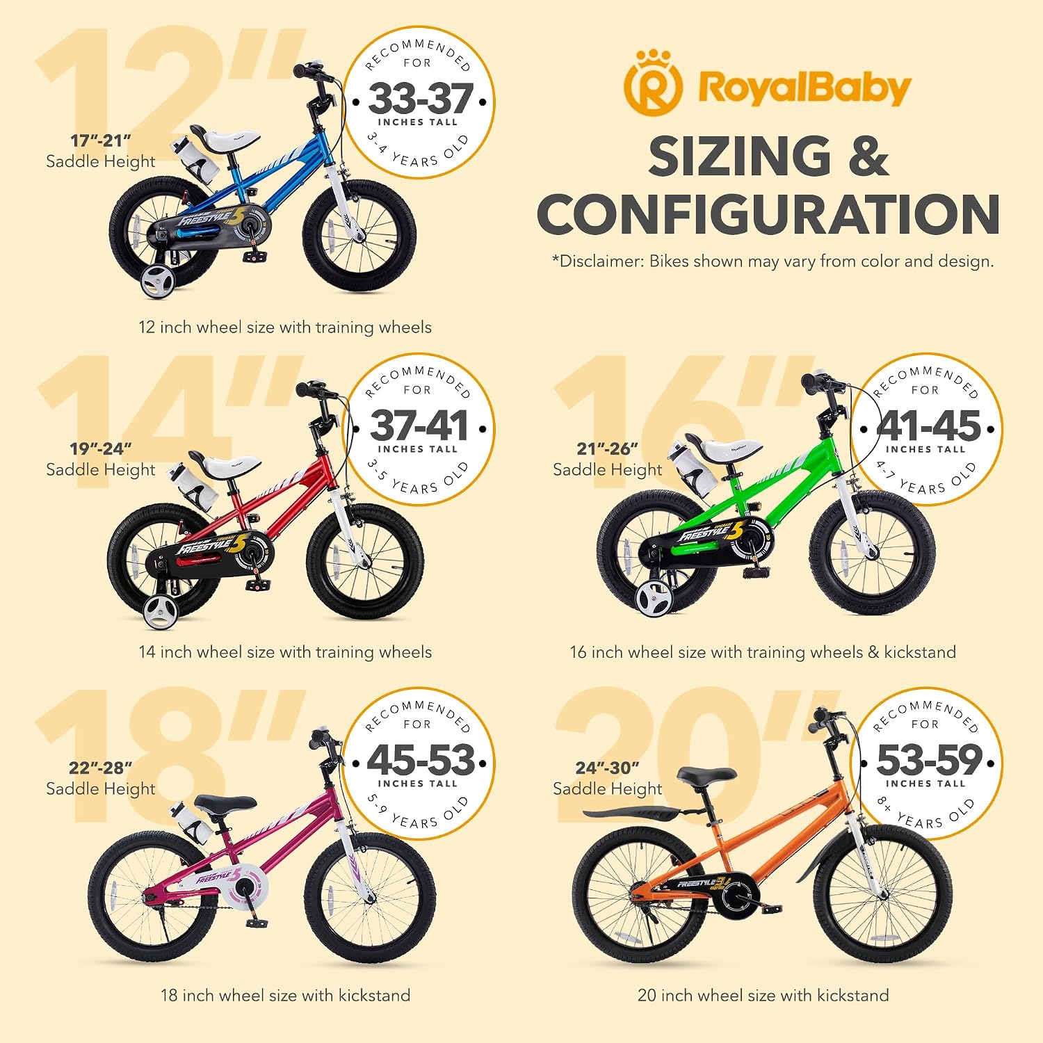 RoyalBaby Freestyle Kids Bike 12 14 16 18 20 Inch Bicycle for Boys Girls Ages 3-10 Years, Multiple Color Options