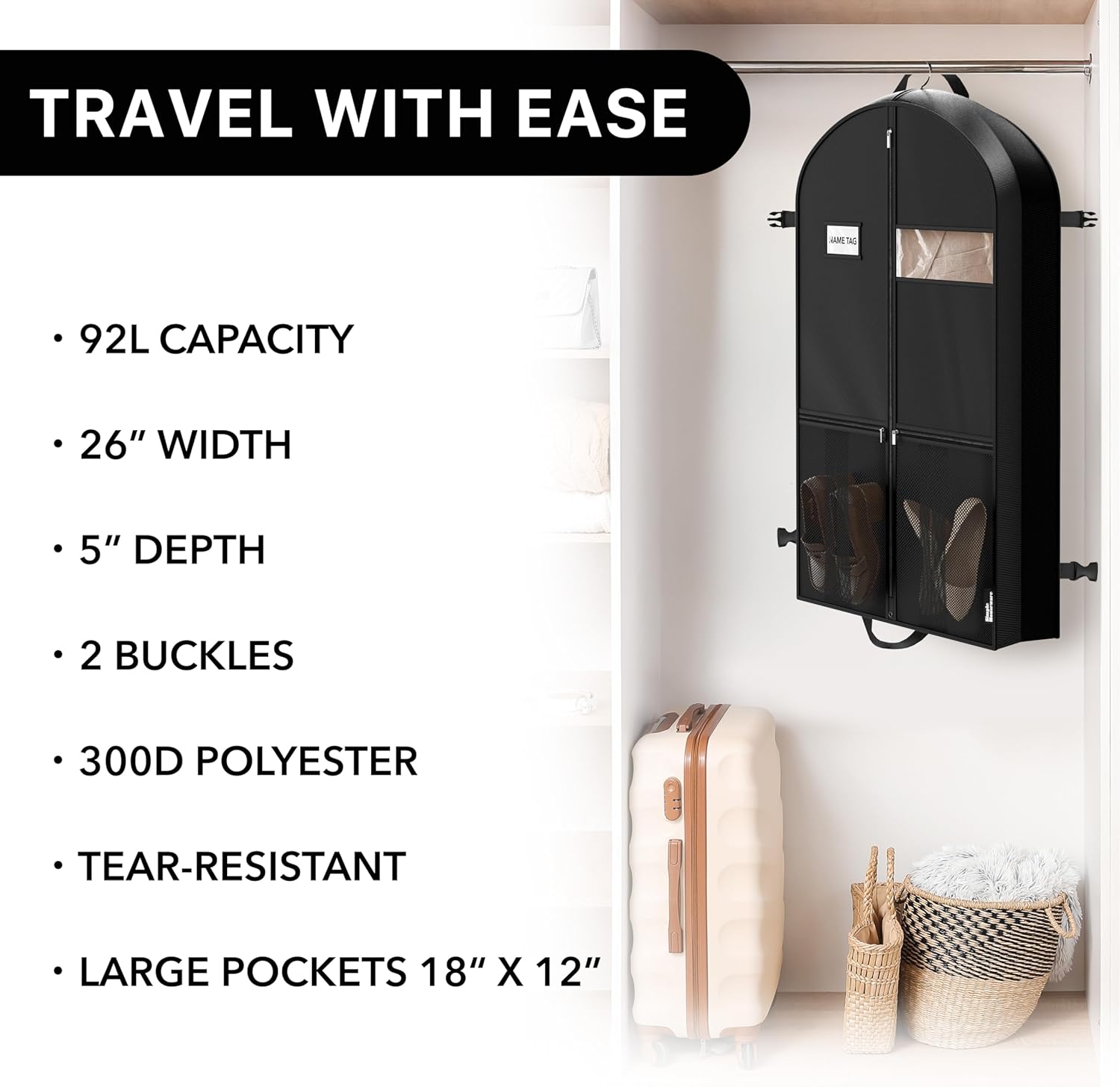 Simple Houseware 43" Travel Garment Bag with Pockets, Heavy Duty Suit Bag