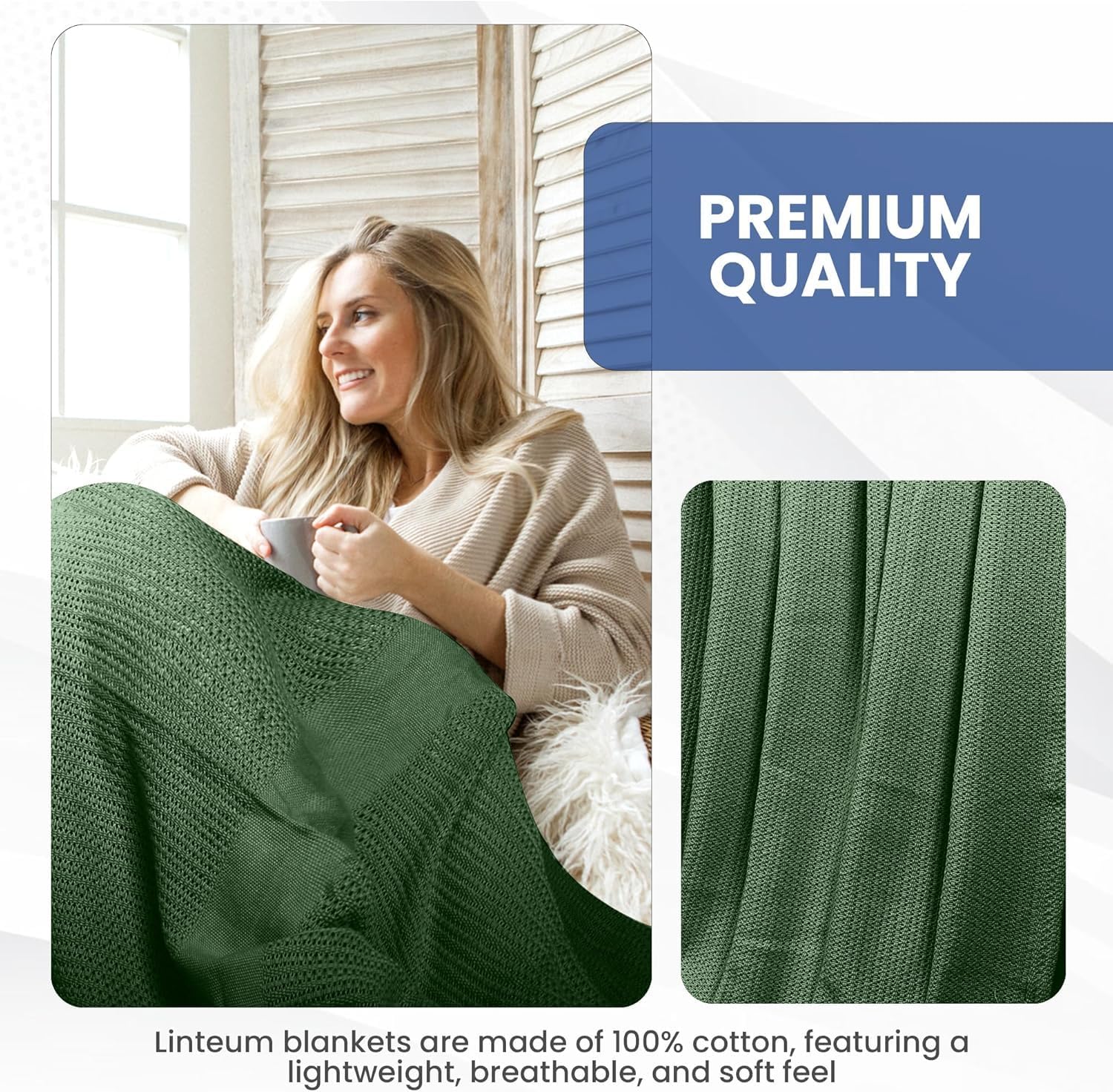 Linteum 100% Cotton Open-Cell Leno Weave Blanket — Breathable All Season — Queen 90x90 — Ice Grey