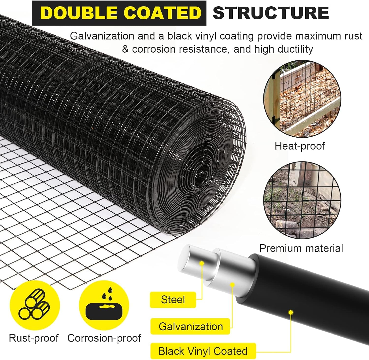36'' x 50' 1.5inch Hardware Cloth 16 Gauge Black Vinyl Coated Welded Fence Mesh for Home and Garden Fence and Home Improvement Project (36'' x 50')