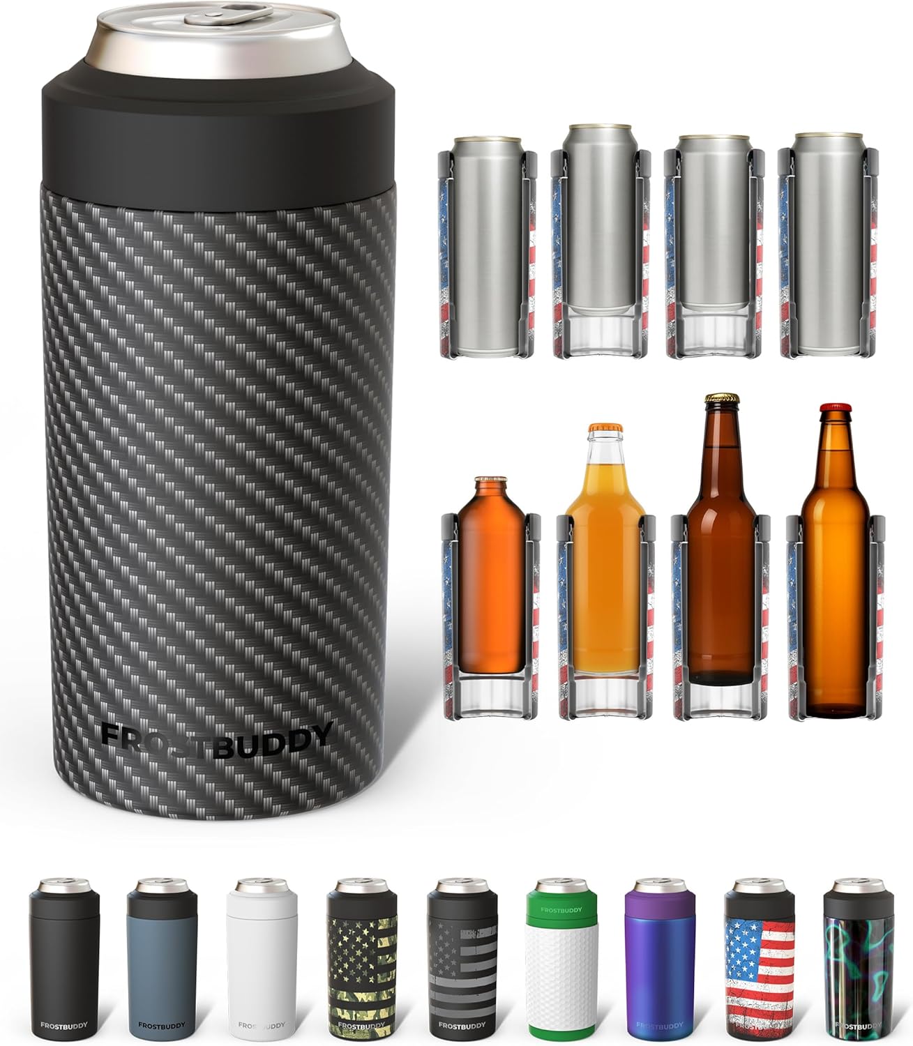 Frost Buddy Universal Can Cooler - Fits Slim Cans, 12 & 16oz (MatteBlack)