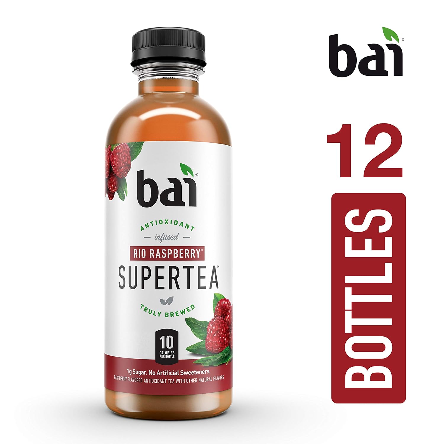 Bai Iced Tea, Narino Peach, Antioxidant Infused Supertea, Crafted with Real Tea (Black Tea, White Tea), 18 Fluid Ounce Bottles, 12 count