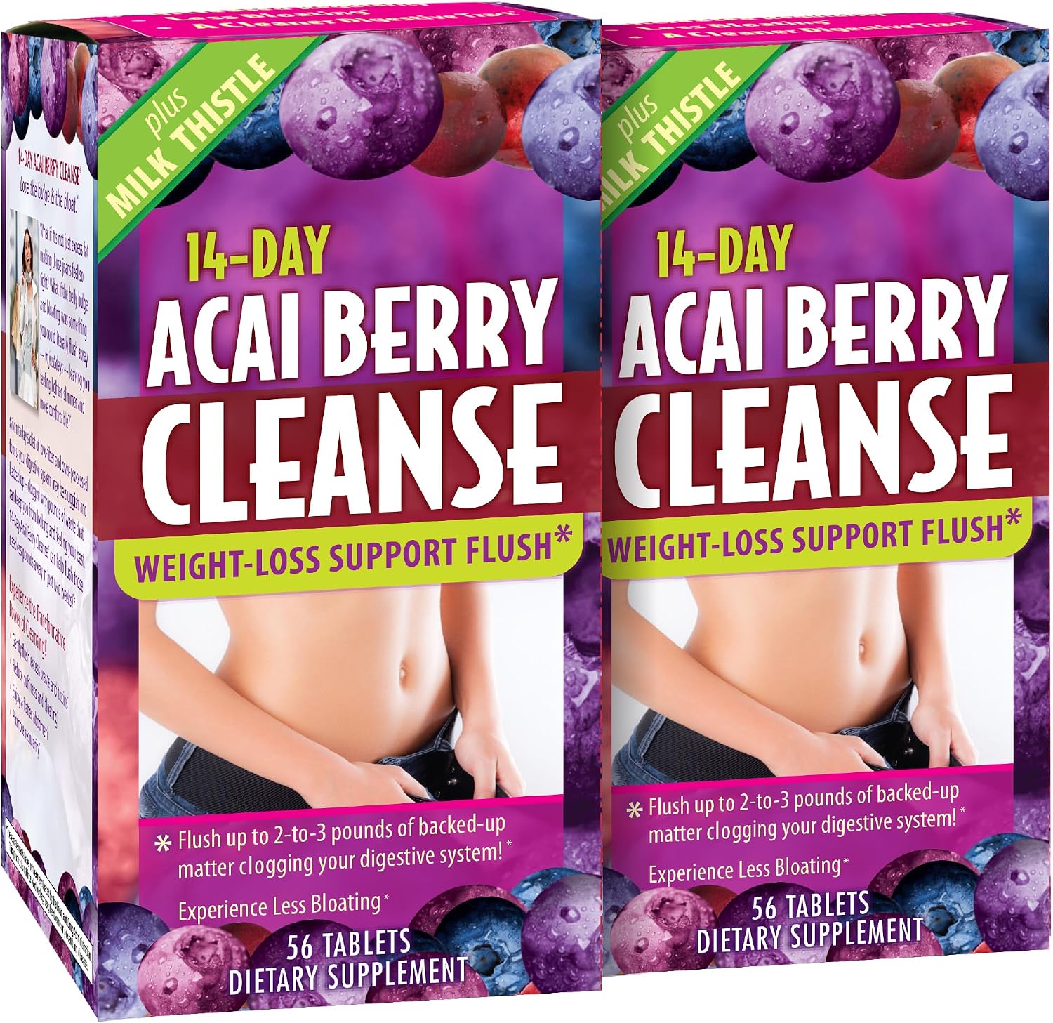Applied Nutrition 14-Day Acai Berry Cleanse 56 Tablets Pack of 2 | Weight Management Support Flush + Milk Thistle | Bloating & Digestive Support | Cascara Sagrada | 2 X 56 Tablets