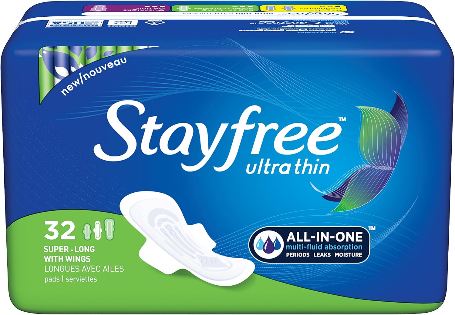 Stayfree Ultra Thin Super Long Pads with Wings For Women, Reliable Protection and Absorbency of Feminine Moisture, Leaks and Periods, 32 count