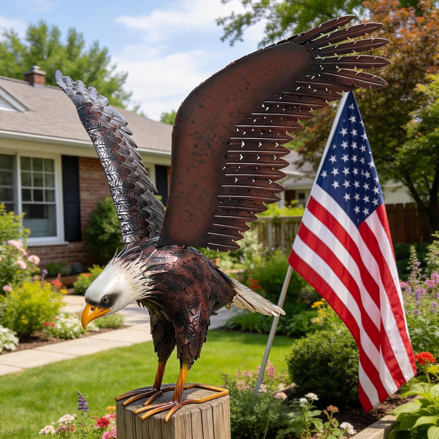 chisheen Bald Eagle Statue Outdoor Garden Sculpture Metal Yard Art Lawn Decorations,Large Eagle Figurines and Statues