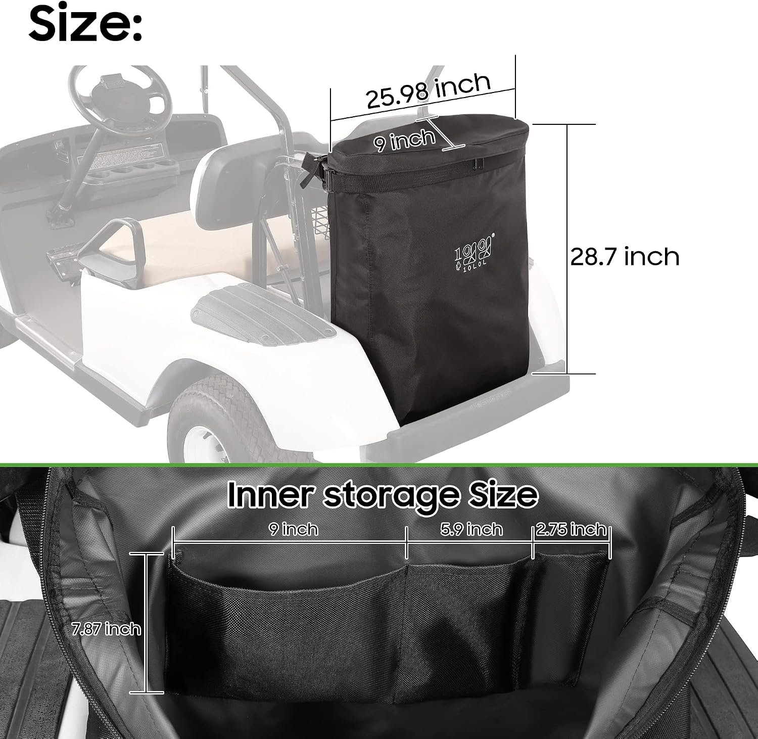 10L0L Golf Cart Cargo Bag for 2 Passenger Golf Carts, Storage Grocery Shopping Bag for Yamaha, EZGO TXT/RXV, Club Car DS/Precedent Golf Cart