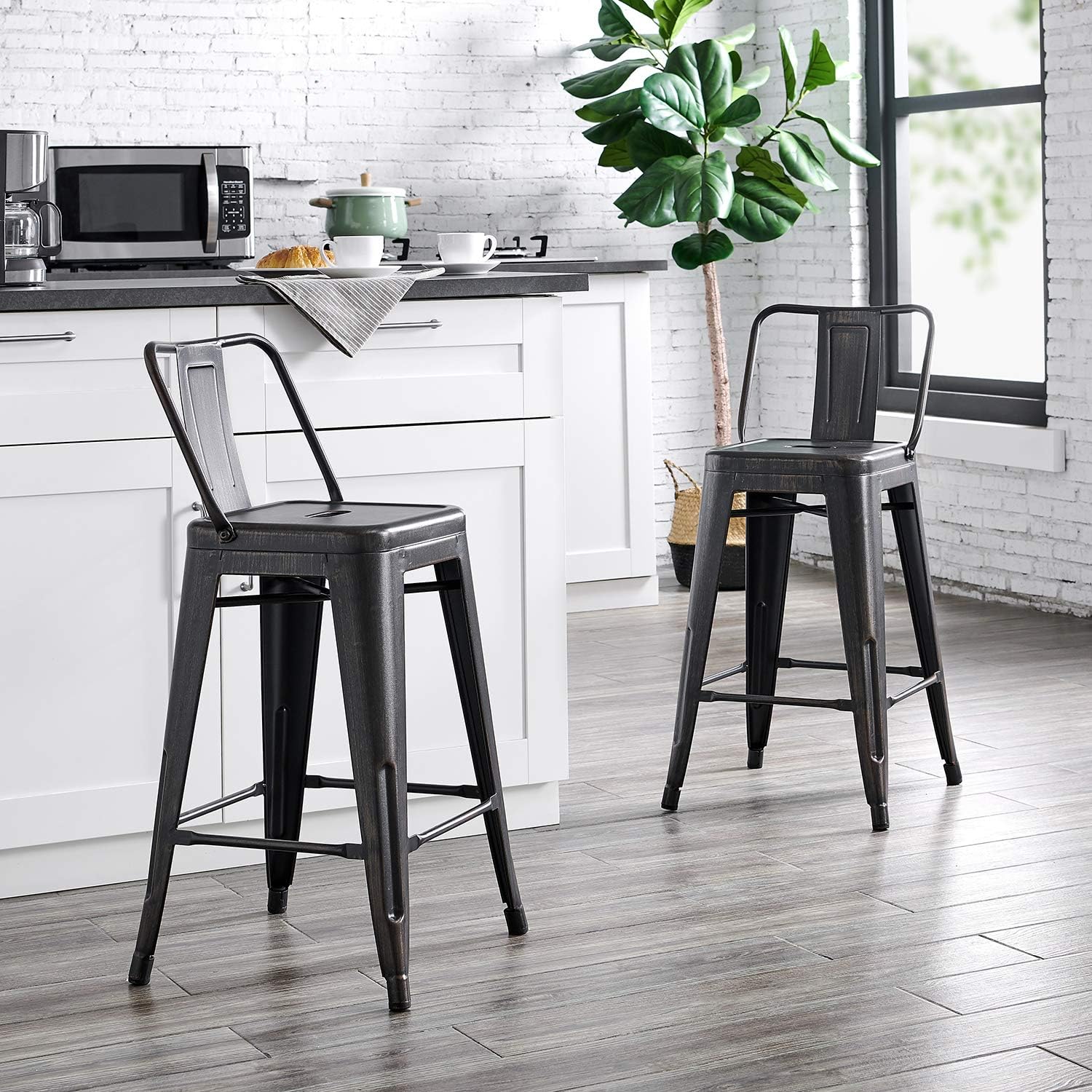 AC Pacific 30” Metal Barstool Set of 2 – Country Rustic Style with Low Back, Lightweight & Sturdy Build, Easy Assembly – Matte Black