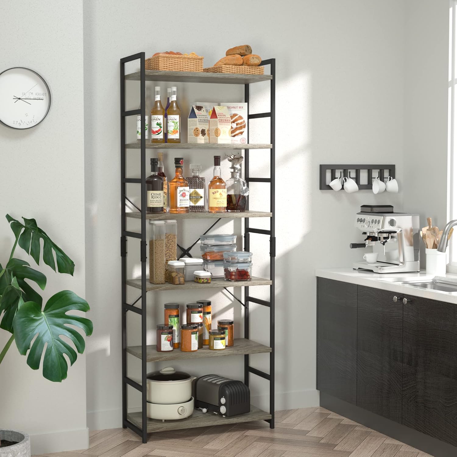 NUMENN 5 Tier Bookshelf, Tall Freestanding Open Storage Bookcase, Vintage