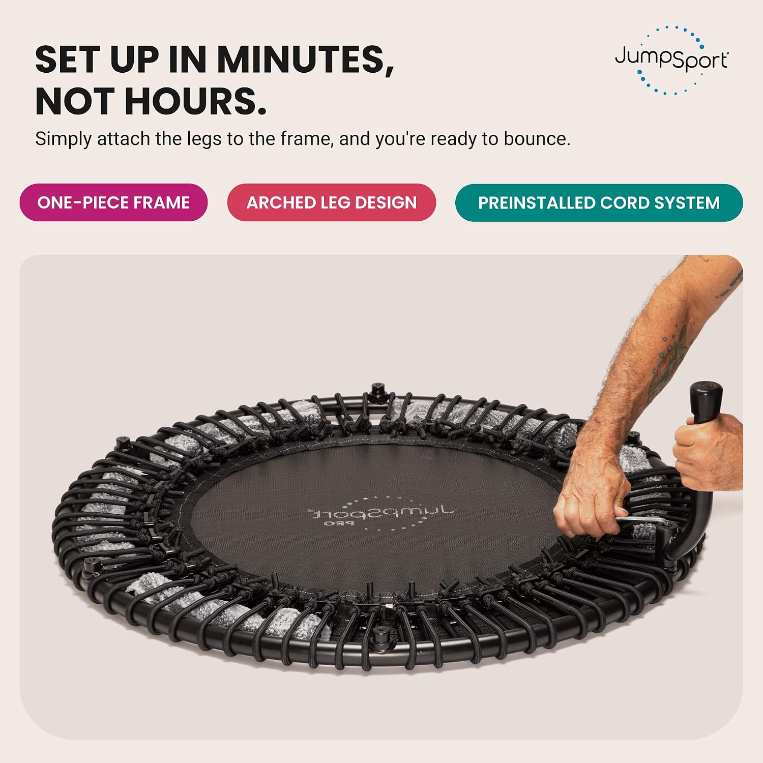 JumpSport 350 PRO 39 Inch Fitness Trampoline Indoor Rebounder Cardio Workout Equipment 300 lb Capacity