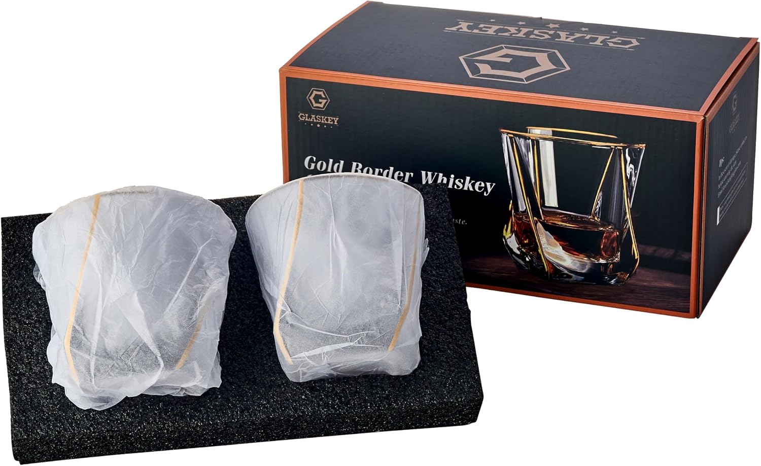 GLASKEY 12 oz Storm Japanese Whiskey Glasses Set of 4, Unique Cognac Glasses, Heavy Thick Bottom Bar Glass for Scotch Bourbon Rum Gin Water Cocktail,Gifts Men Gifts Ideas
